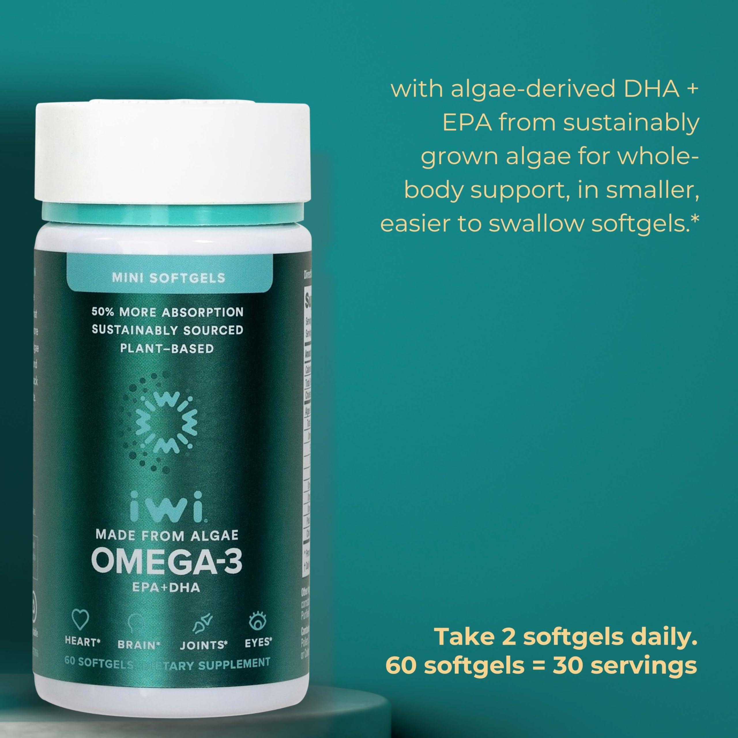 Iwi Iwi Life Omega-3 Minis & Brain Omega-3 Bundle, 30 Servings, Vegan Plant-Based Algae Omega 3 with EPA + DHA, Krill & Fish Oil Alternative, No Fishy Aftertaste