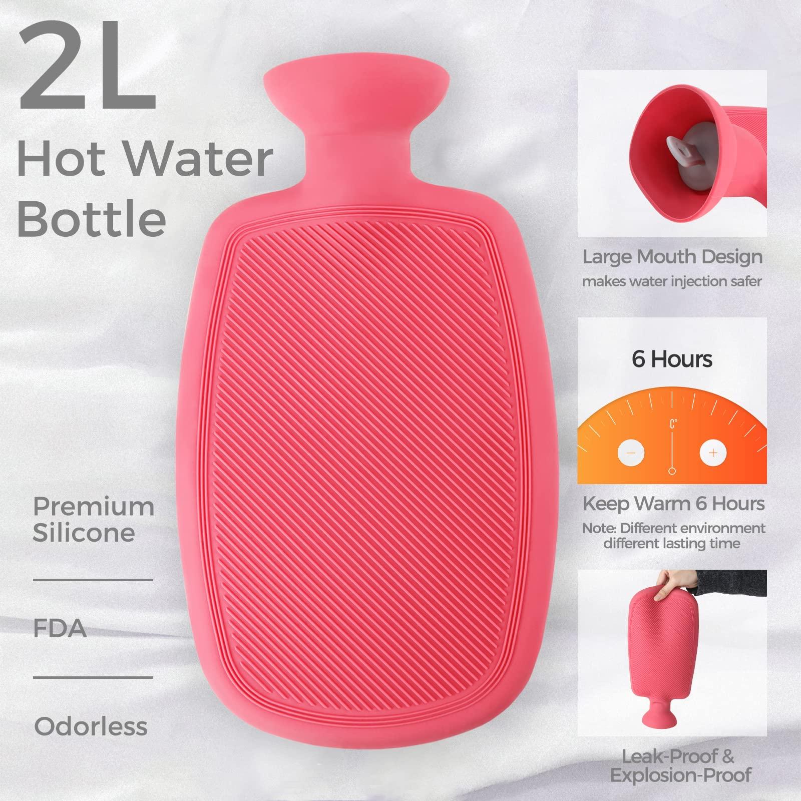 BYVOV BYVOV Silicone Hot Water Bottle,2L BPA Free,Durable Hot Water Bag for Pain Relief for Neck Shoulder,Hot Compress and Heat Therapy,Red