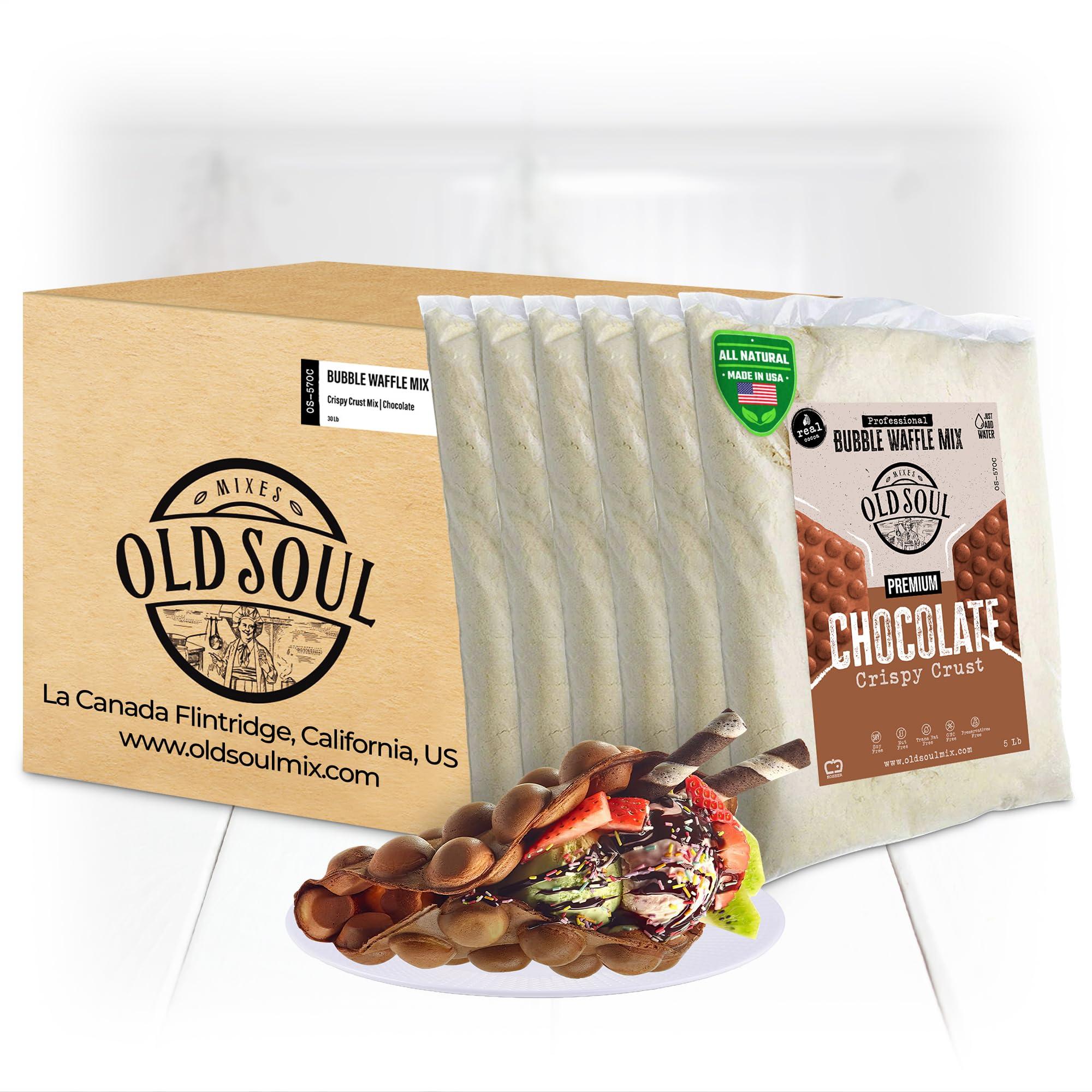MIXES OLDSOUL OldSoul Professional Bubble Waffle Mix | 30 Lbs | Crispy | Chocolate Flavor | Egg Waffle Mix | 168 Waffles (30 Lbs, Traditional)