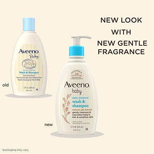 Aveeno Baby Aveeno Baby Daily Moisture Gentle Bath Wash & Shampoo with Natural Oat Extract, Hypoallergenic, Tear-Free & Paraben-Free Formula For Sensitive Hair & Skin, Lightly Scented, 12 fl. oz