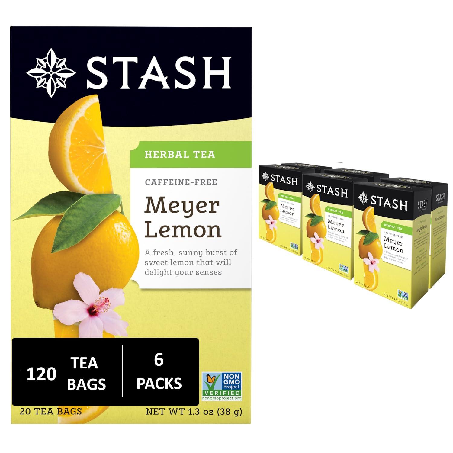Stash Stash Tea Meyer Lemon Herbal Tea, 6 Boxes With 20 Tea Bags Each (120 Tea Bags Total)