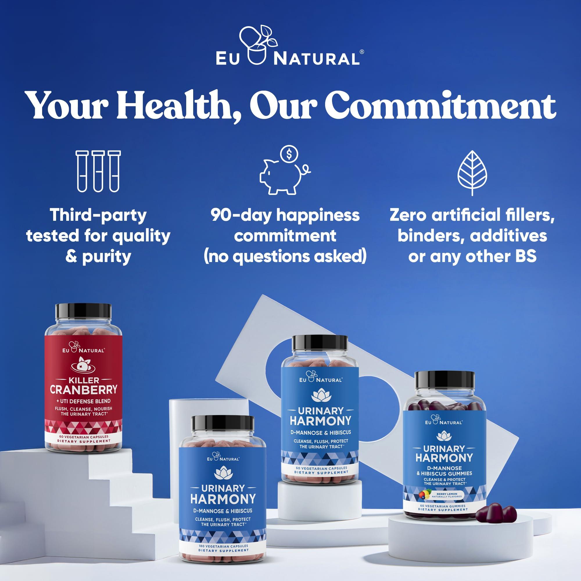 Eu Natural Urinary Harmony D-Mannose Supplement  Urinary Tract Health for Women  Potent Clinical Strength Formula Cleanses and Flushes the Urinary System  180 Fast Acting Capsules (Improved Comfort in 7 Days)