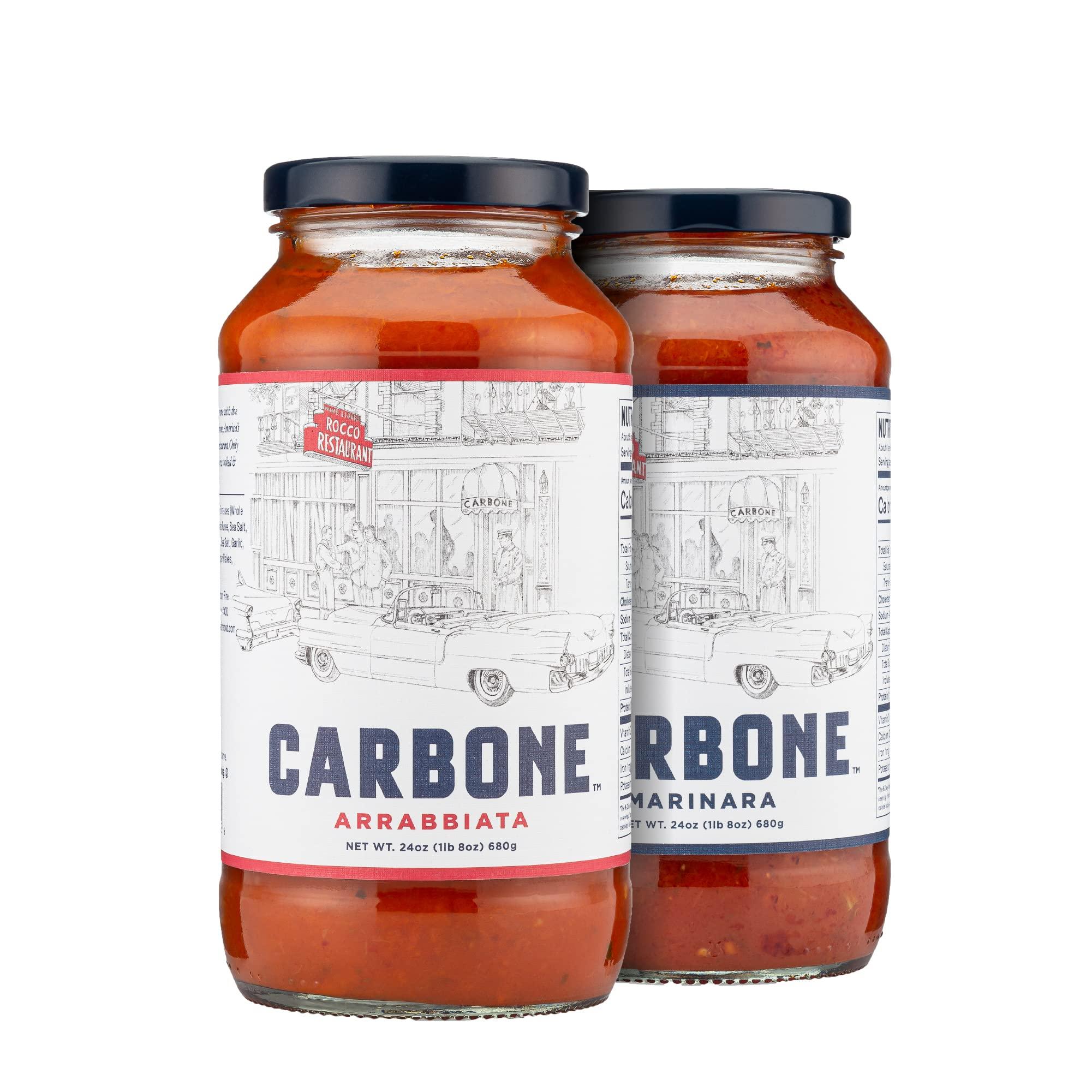 Carbone Carbone Pasta Sauce VARIETY PACK of Marinara & Arrabbiata | Tomato Sauce Made with Fresh & All-Natural Ingredients | Non GMO, Vegan, Gluten Free, Low Carb Pasta Sauce | 24 Fl Oz (Pack of 2)