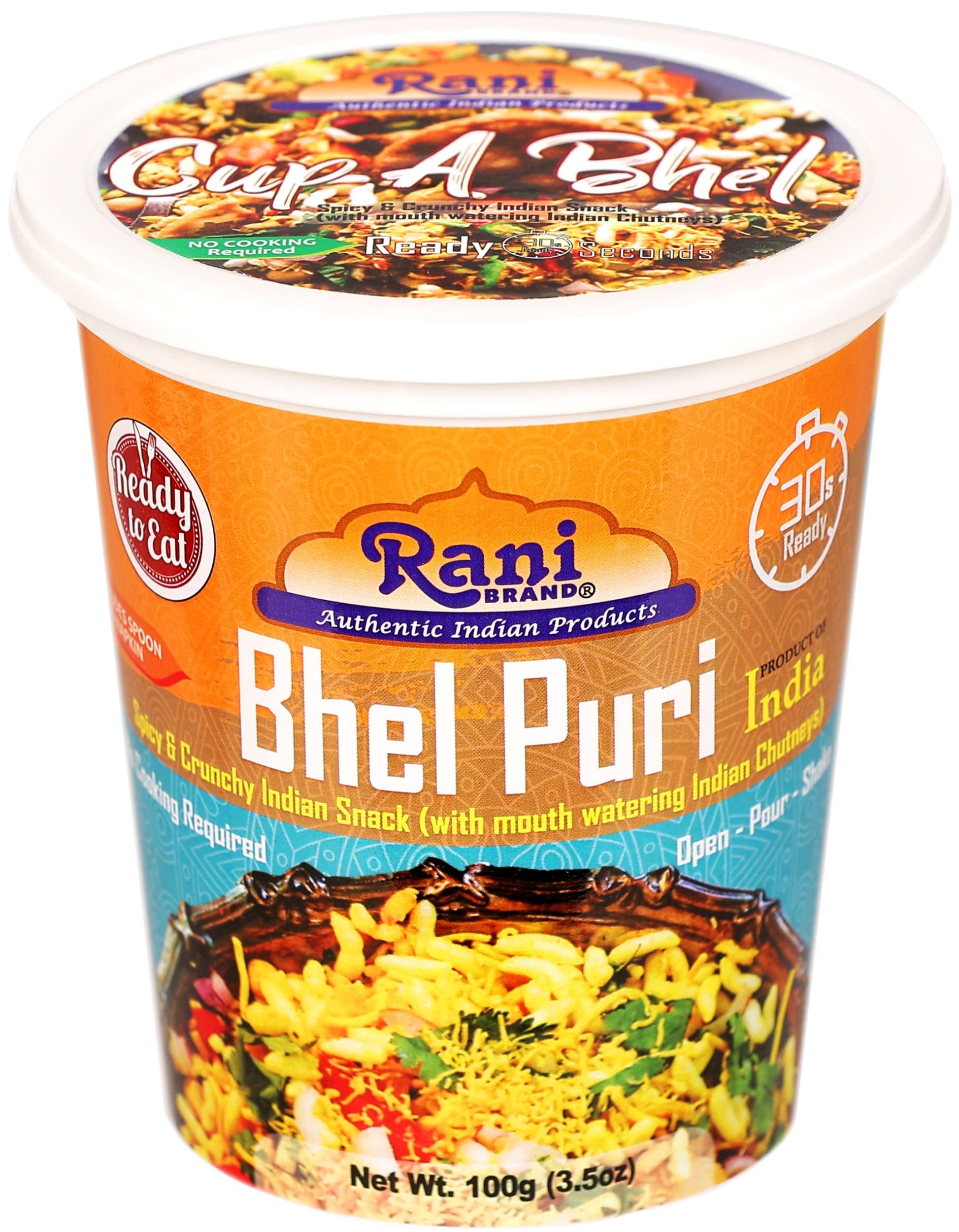 Rani Brand Authentic Indian Products Rani Bhel Puri Cups 5 Flavors-in-1 Set (Regular, Roasty, Mango, Schezuan, Pudina) 3.5oz (100g), Pack of 5 ~ Spicy & Crunchy Indian Snack | Ready to Eat | Vegan | NON-GMO | Indian Origin