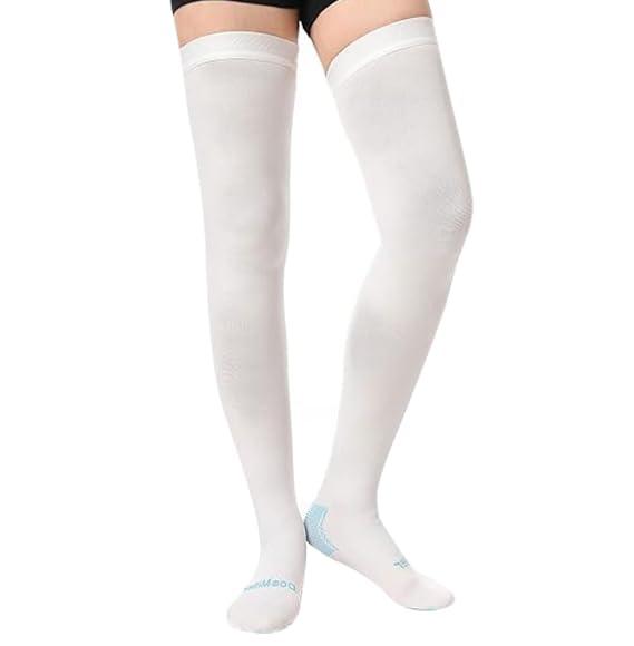 Doc Miller Doc Miller TED Hose Thigh High Anti Embolism Stockings for Women & Men, Hospital Style Surgical Stockings, Plus Size White Compression Socks 15-20mmHg, Support Hose with Inspection Hole Small