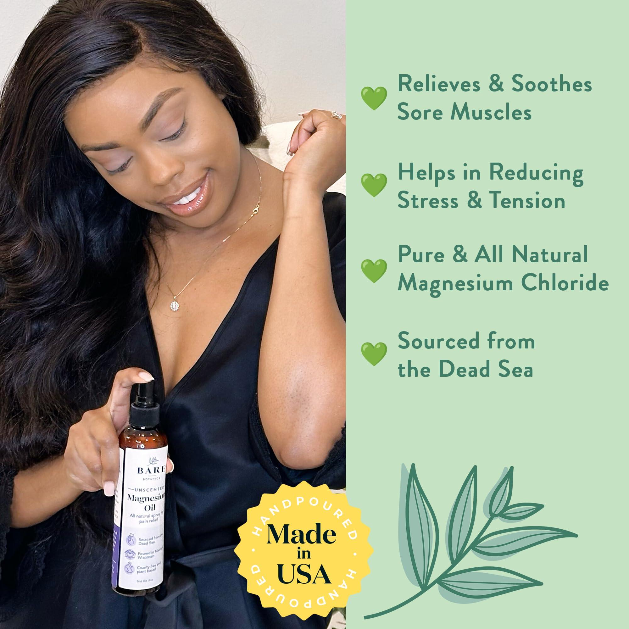 BARE BOTANICS Bare Botanics Unscented 16oz Pure Magnesium Oil Spray from The Dead Sea | Rapidly Absorbing | Handpoured in Madison, WI | Supports Sleep & Soothes Sore Muscles