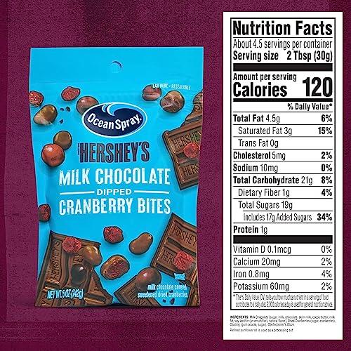 Ocean Spray Ocean Spray HERSHEYS Milk Chocolate Dipped Cranberry Bites, Chocolate Covered Dried Cranberries, 5 Oz Pouch (Pack of 12)