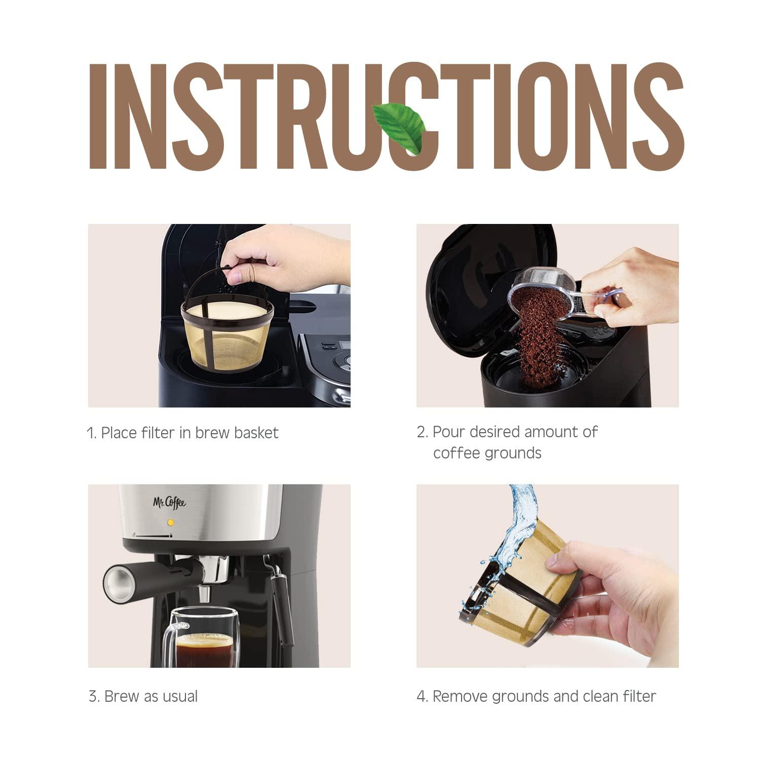 BRENSTEN 8-12 Cup Reusable Filter Basket With Mesh Bottom Fits MrCoffee Coffee Maker and Brewer - Permanent Filter Replacement for Mr Coffee Gold Tone Basket-Style Filters 2-Pack