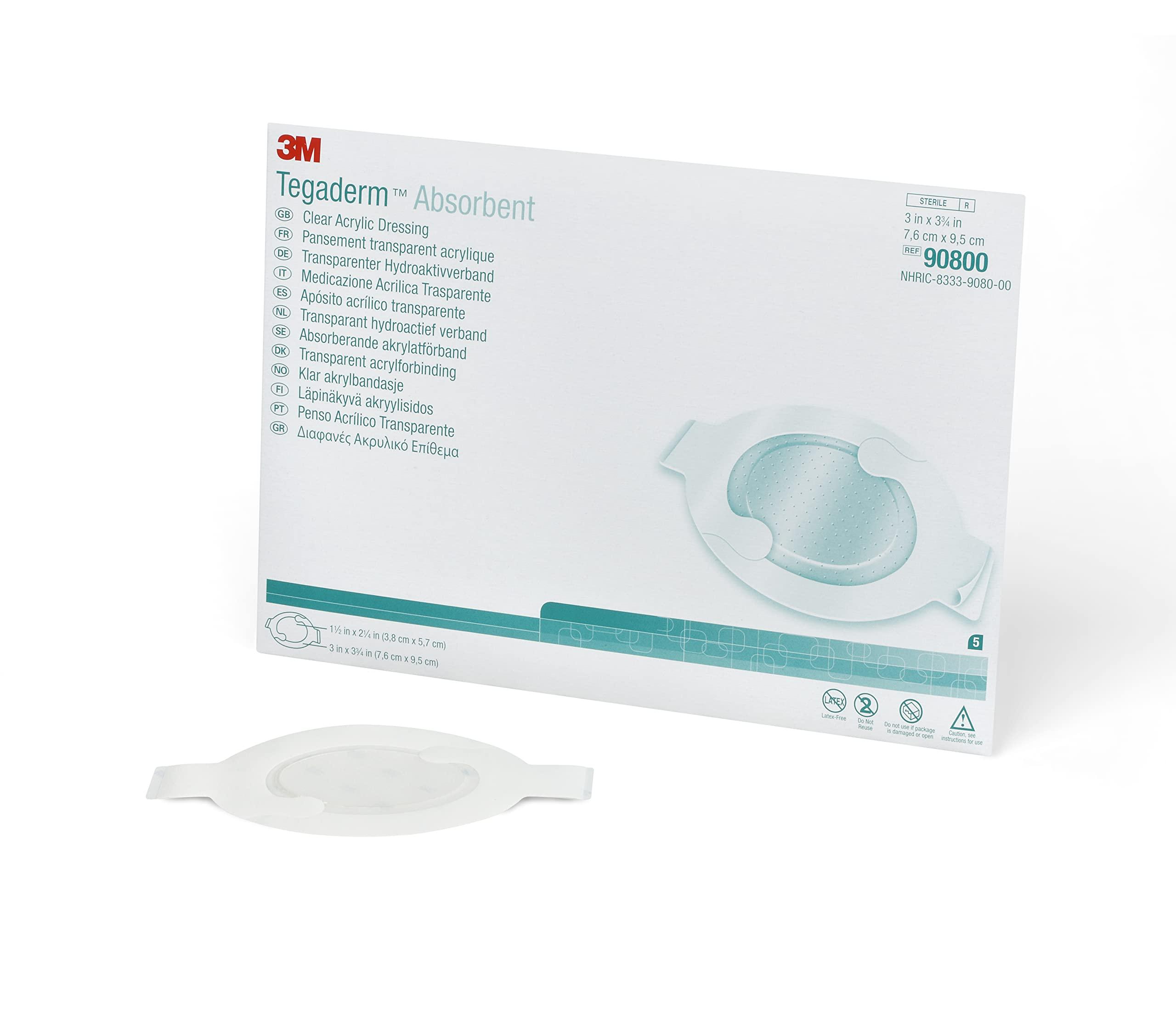 Tegaderm 3M Tegaderm Absorbent Clear Acrylic Dressing, 90800, Oval, 3 in x 3-3/4 in (7.6 cm x 9.5 cm), 10/CAR, 4 CAR/CS