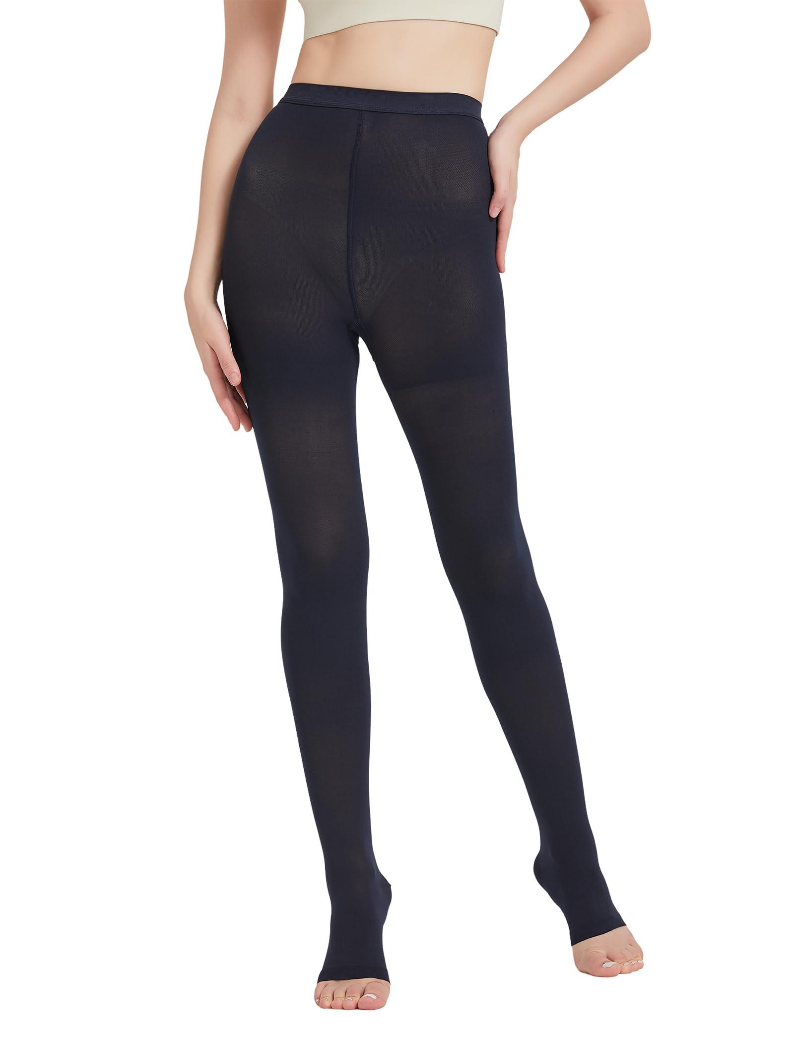 MGANG MGANG Medical Compression Pantyhose for Women & Men, 15-20mmHg Graduated Compression Support Tights, Open Toe, Opaque Waist High Compression Stockings for Edema, Varicose Veins, Flight, Navy Blue XL
