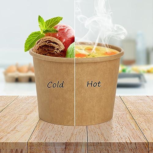Lyellfe Lyellfe 100 Pack Disposable Paper Bowls with Lids, 8 Oz Heavy Duty Kraft Paper Bowl, To Go Soup Container Dessert Cups for Ice Cream, Yogurt, Cold and Hot