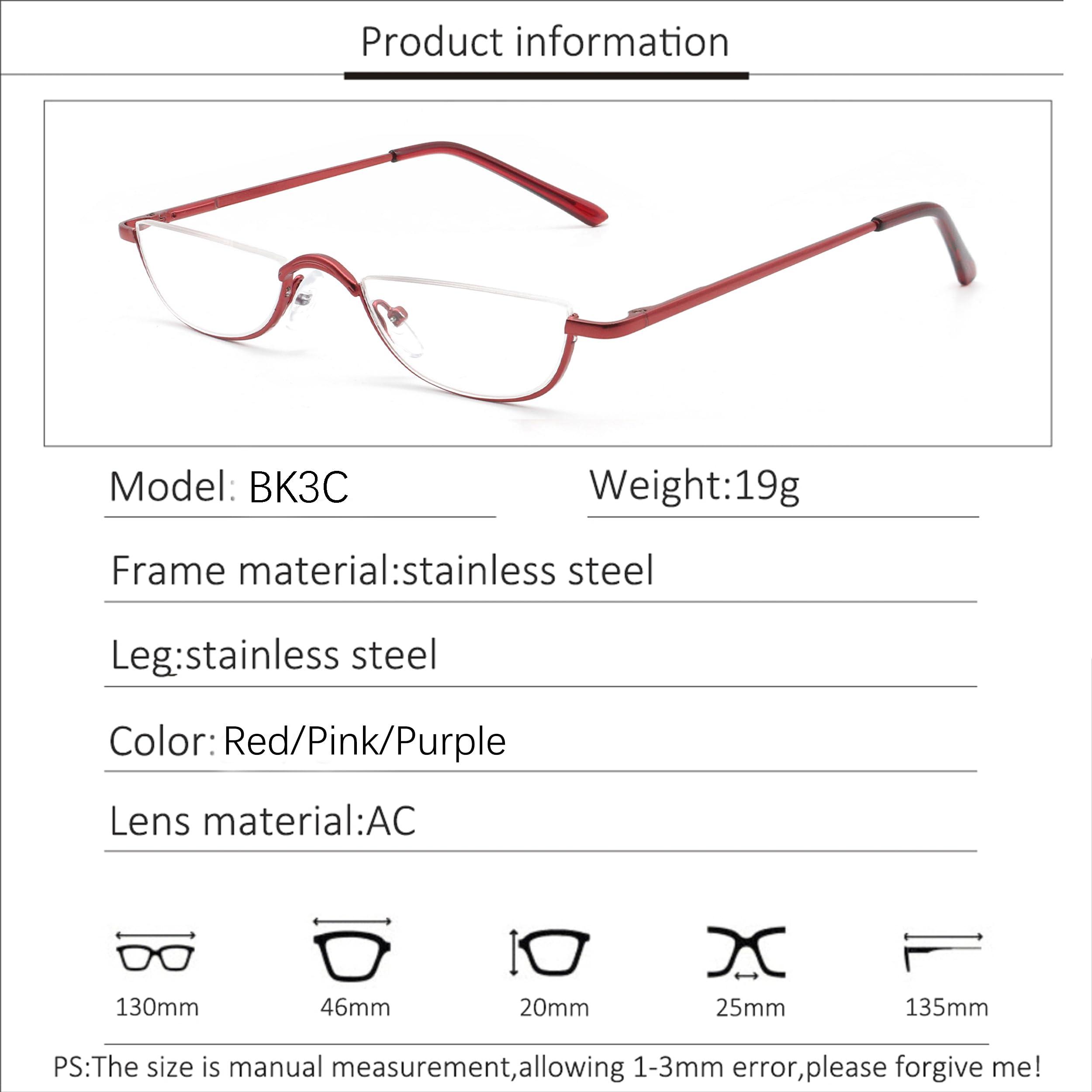 COVESATO COVESATO Half Frame Reading Glasses, Half Metal Moon Readers for Women Men 2.50