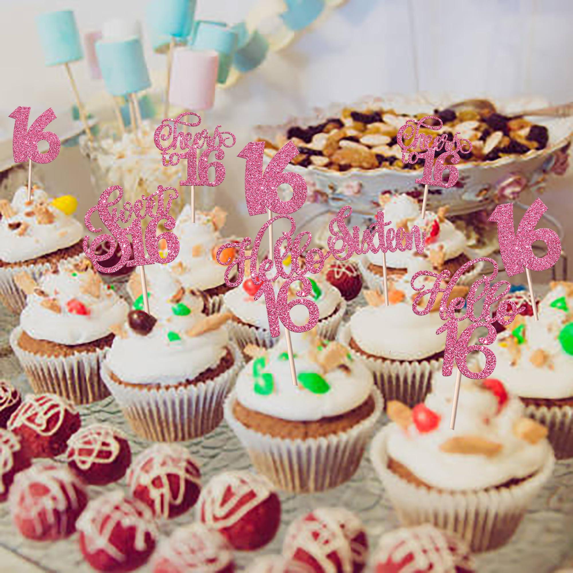 Rsstarxi Rsstarxi 30 Pack Sweet 16 Cupcake Toppers 16th Birthday Cupcake Decorations Hello Cheers to 16 Years Sixteen Birthday Cupcake Picks for Wedding Anniversary 16 Birthday Party Cake Decorfations Pink