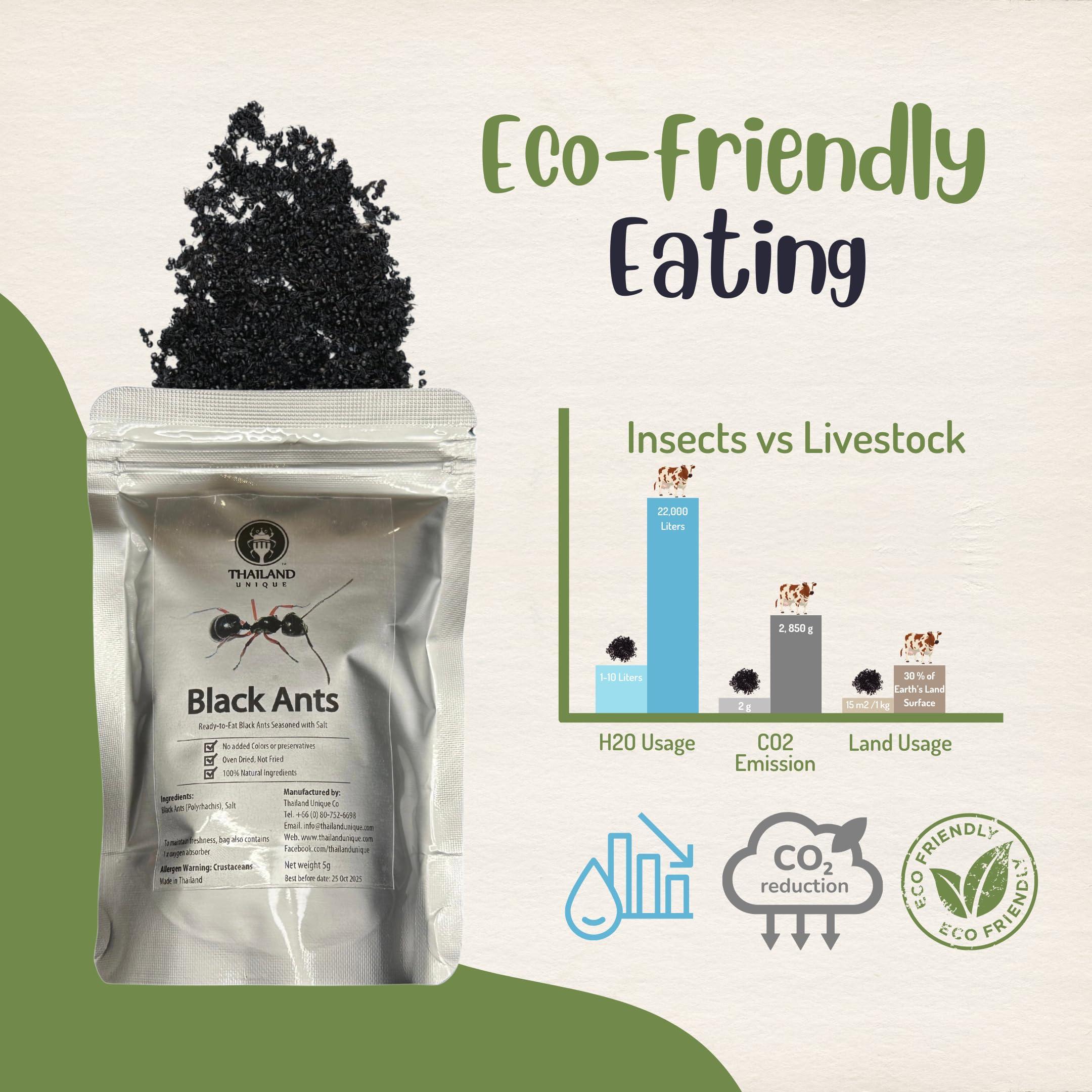 Thailand Unique Thailand Unique Black Ants Salted - 5 Gram Bag of Dyhydrated Edible Insects for Humans, Healthy Superfood Bugs Weird Unusual Snack Gift