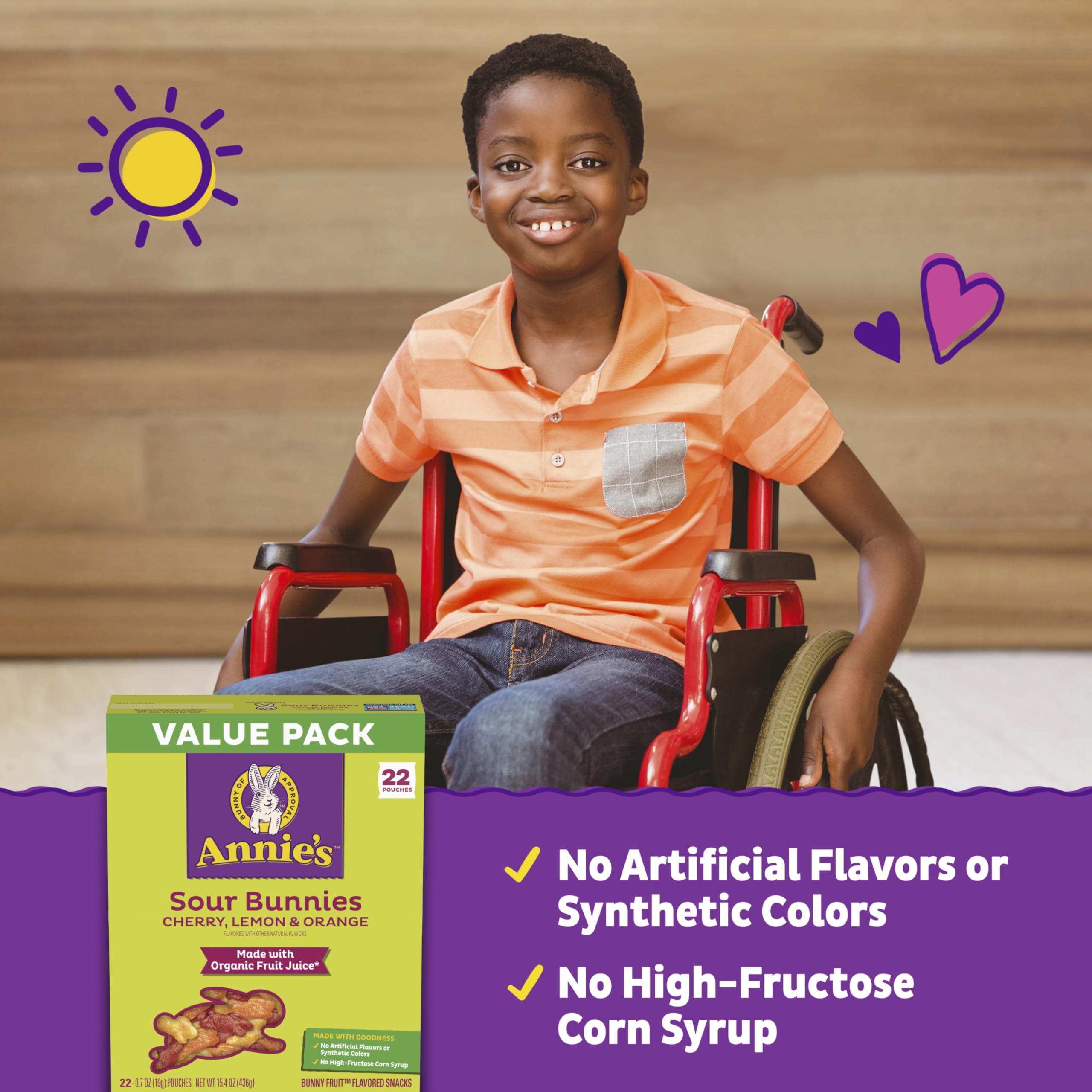 Annies Annie\'s Sour Bunnies Fruit Flavored Snacks, Cherry, Lemon & Orange Flavors, Made With Organic Fruit Juice, Value Pack, 15.4 oz