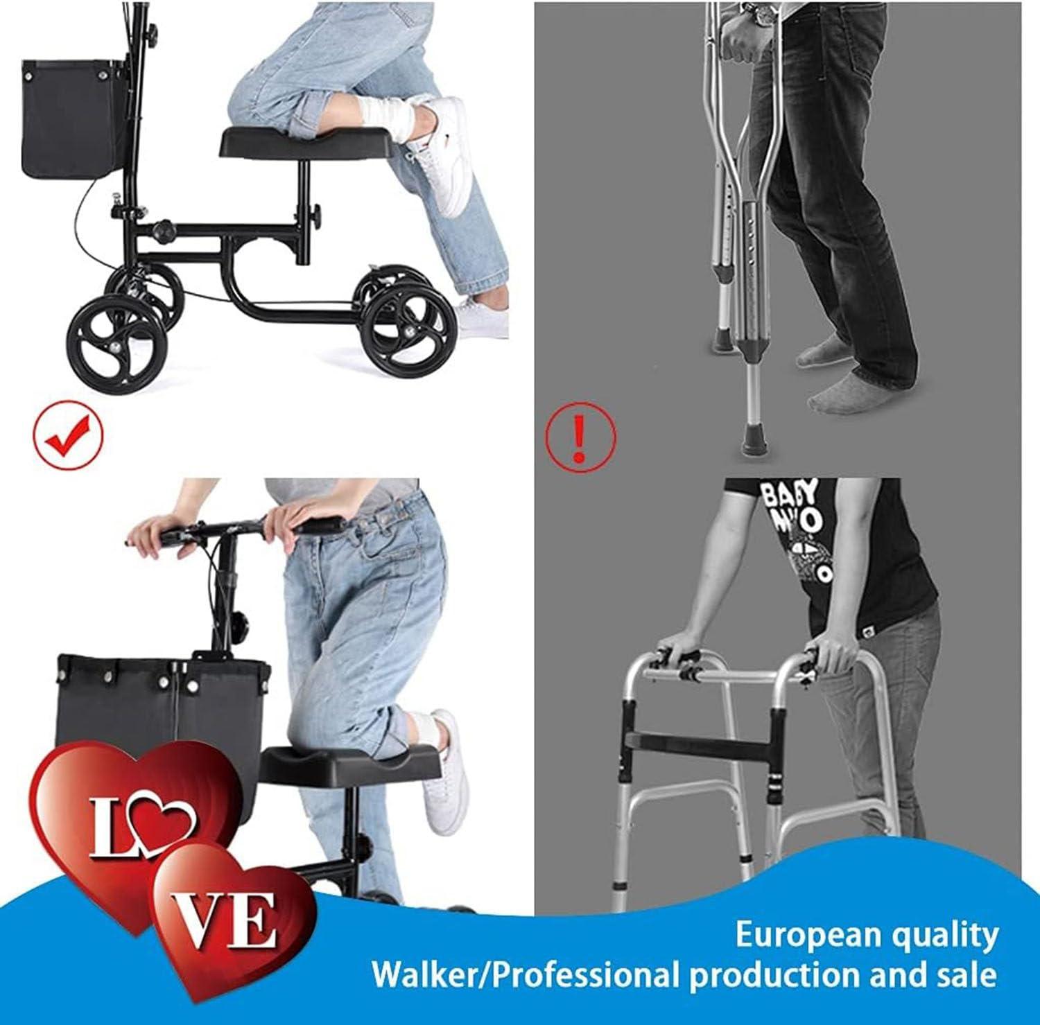 GEHPYYDS Comfortable Orthopedic Knee Scooter for Ankle or Foot Injuries, Height Adjustable with Brakes,Crutch Alternative, Steerable Knee Walker,A