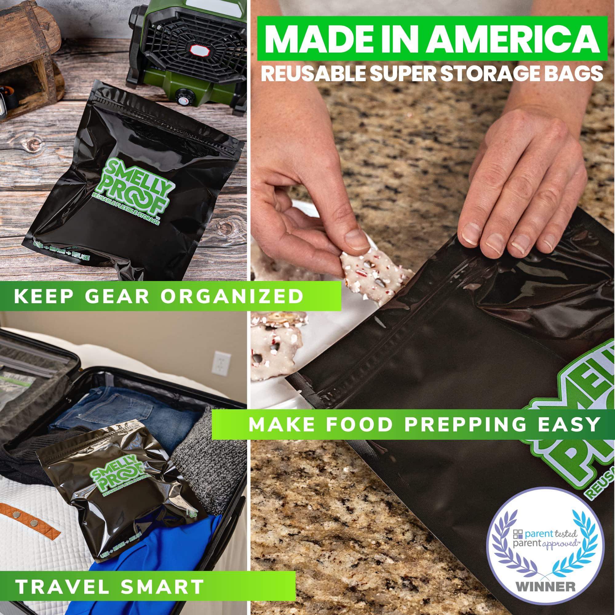 Smelly Proof 10pk 4-MIL Thick HEAVY DUTY Smelly Proof Reusable Bags Black, Reusable Food Storage Bags, Washable Ziplock Bags, US-Made, BPA Free, No PEVA, Non-Silicone, 10 x Reusable Freezer Bags, Quart 8.5\" x 10\"