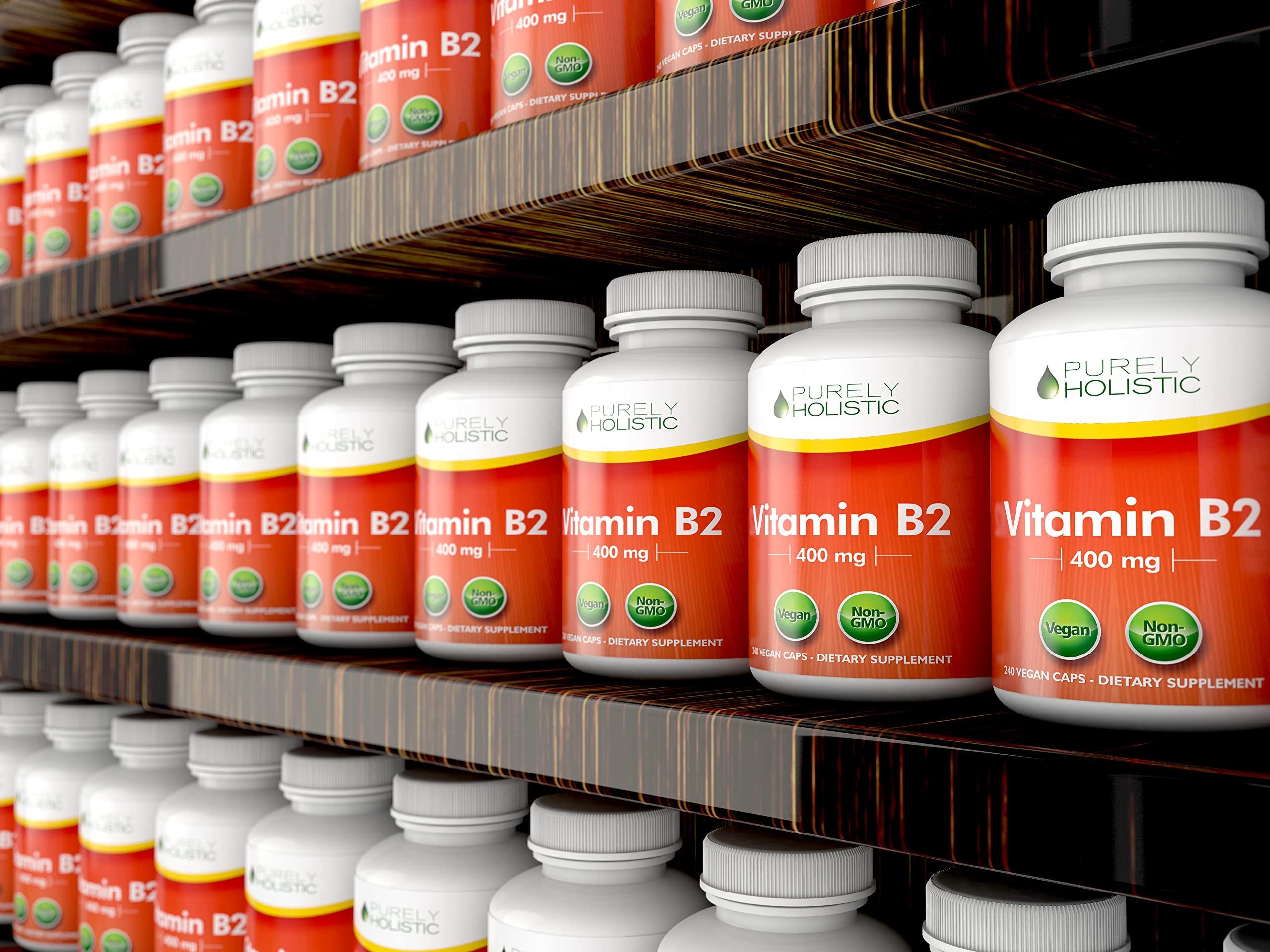 Purely Holistic Purely Holistic Vitamin B2 Riboflavin 400mg - 240 Vegan Capsules, 8 Month Supply - High Strength B2 Vitamins - Non GMO & Gluten Free - Supports Energy Production & Cellular Health