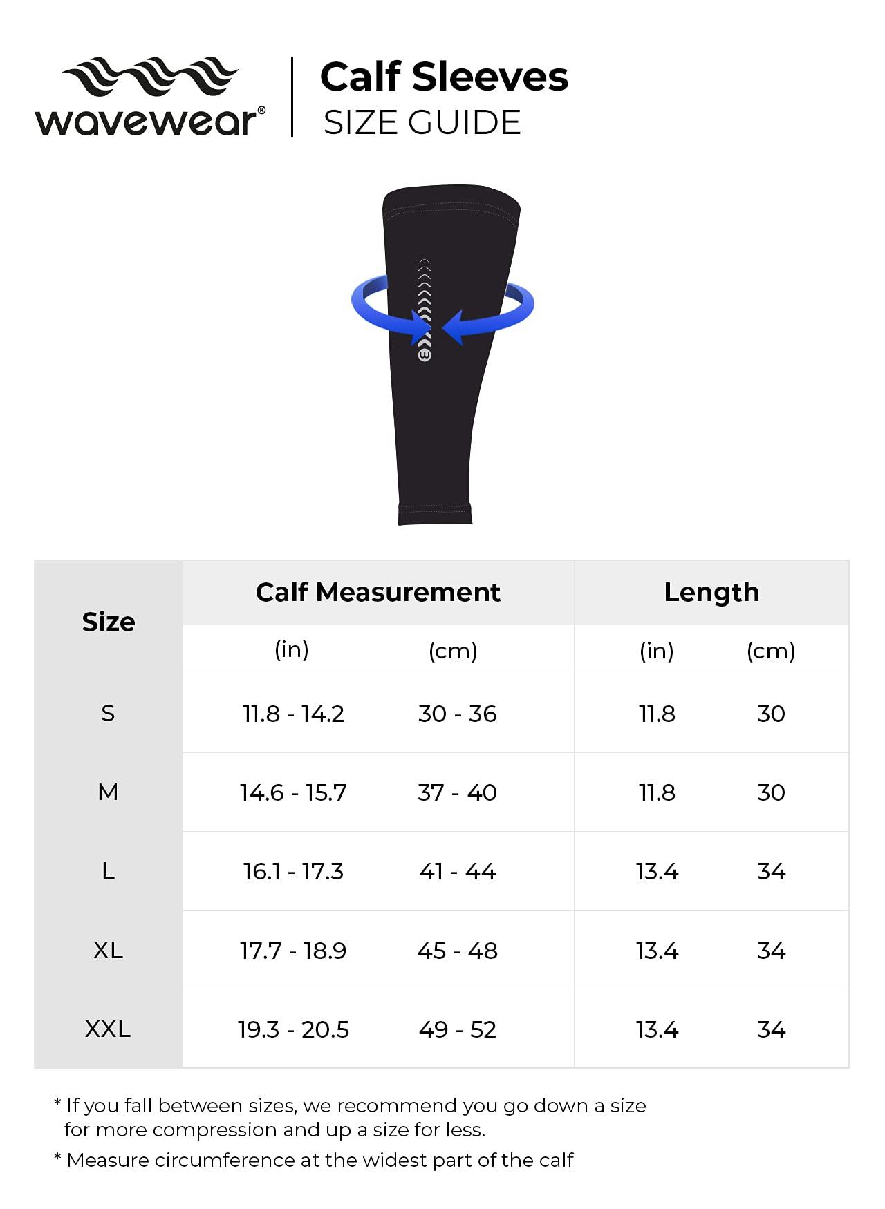 wavewear wavewear Calf Compression Sleeve with Built-in Kinesiology Tape - Support for Leg Swelling and Cramping during Workouts and Sports - for Men and Women (L, Black/Silver, 2)
