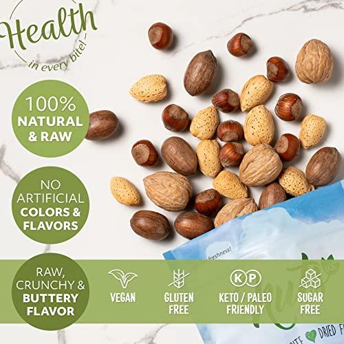 NUTS - U.S. - HEALTH IN EVERY BITE ! NUTS U.S. – Mixed Nuts In Shell (Almonds, Walnuts, Hazelnuts, Pecans) | No Added Colors and No Artificial Flavors | Fresh Buttery Taste and Raw |Packed In Resealable Bags!!! (6 LBS)