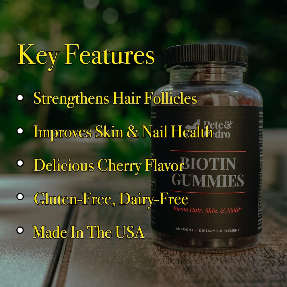 Pete & Pedro Pete & Pedro BIOTIN Gummies for Hair, Skin & Nails Growth for Women & Men |Hair Grow Supplement for Stronger Skin, & Nails | Cherry Biotin Gummy 5000mcg Per Serving | Seen on Shark Tank, 60 Count