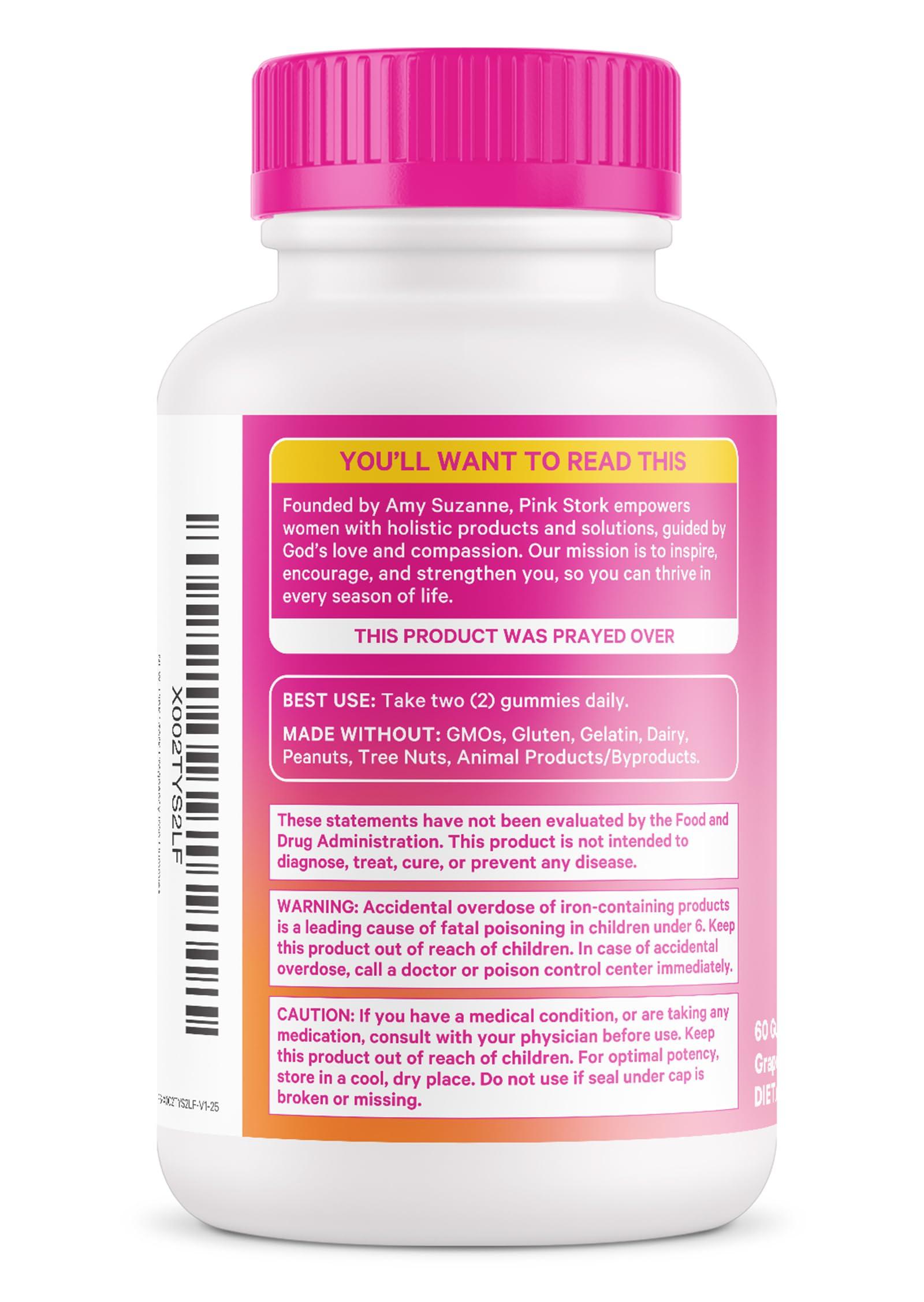 Pink Stork Pink Stork Prenatal Iron Supplement Gummies for Women - 20 mg Iron Gummy with Vitamin C - Grape Chewable for Iron Deficiency, Energy, & Blood Builder - 60 Gummy Chews