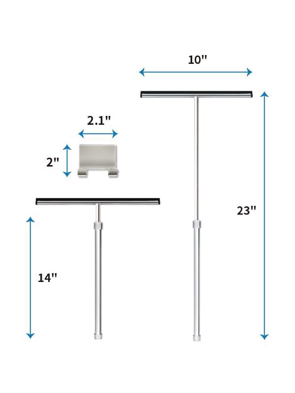 Grand Fusion Housewares Grand Fusion Shower Squeegee with Long Handle for Glass Doors, Tile Walls, Mirrors and Windows. Telescoping Squeegee for Glass Cleaning. Bathroom Stainless Steel Squeegee, 10inch Wide, Chrome  1pk
