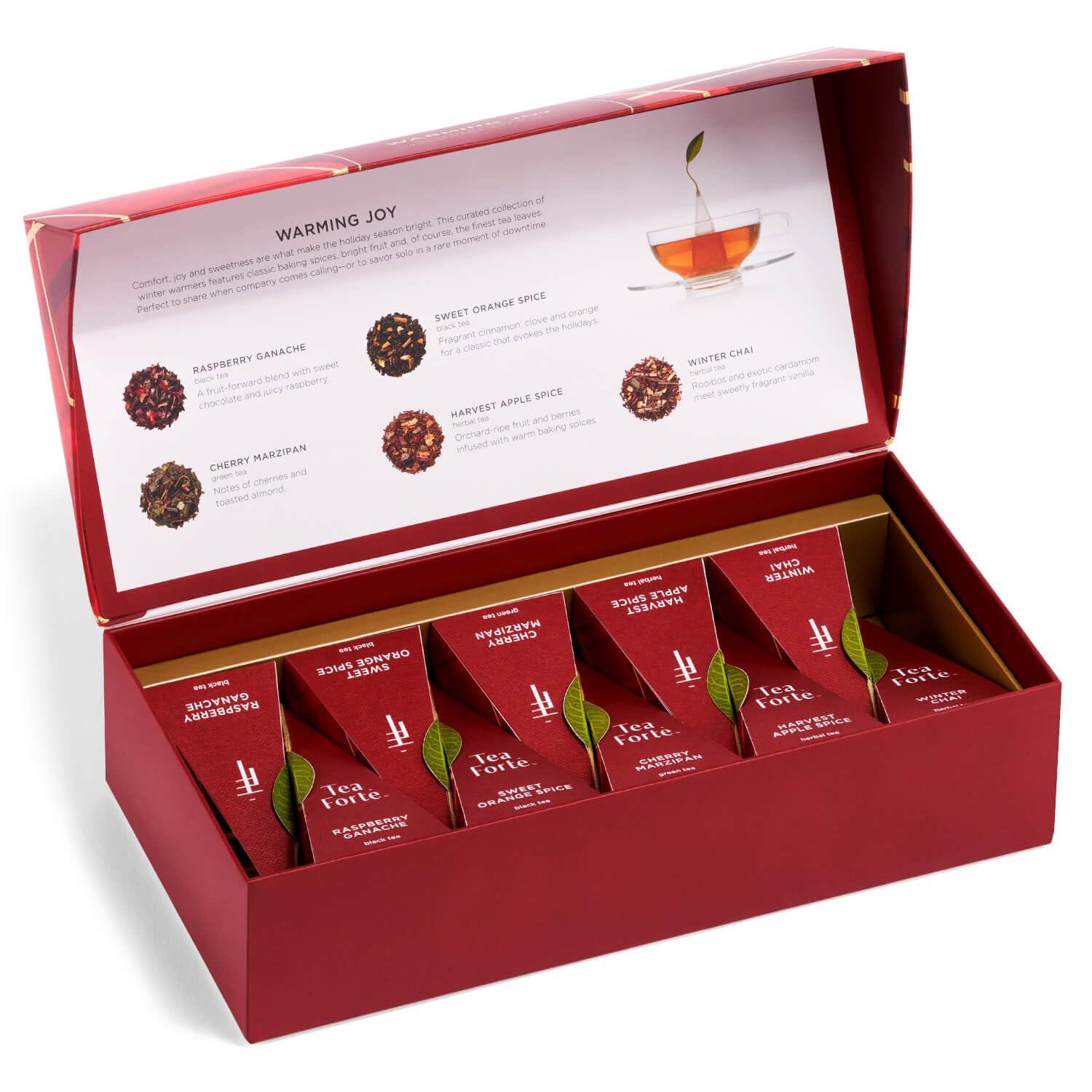 Tea Forte Tea Forte Warming Joy Gift Set, Holiday Spice Tea Sampler with 10 Pyramid Tea Infusers in Petite Presentation Gift Box, Organic Tea Bags Variety Pack