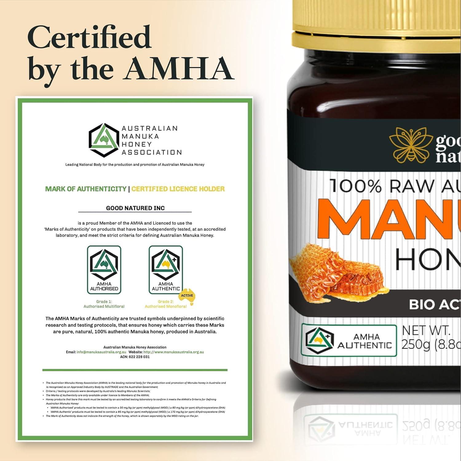 Good Natured Good Natured Manuka Honey (MGO 1200+) - Highest Grade Raw Manuka Honey Medical Grade, Non-GMO, Lab-Tested & AMHA Certified, BPA-free, 8.8 oz