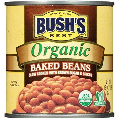 Bush's Best Bush's Best Organic Baked Beans, 16 Ounce Can - Canned Beans, Baked Beans Canned, Source of Plant Based Protein and Fiber, Low Fat, Gluten Free (Pack of 6)