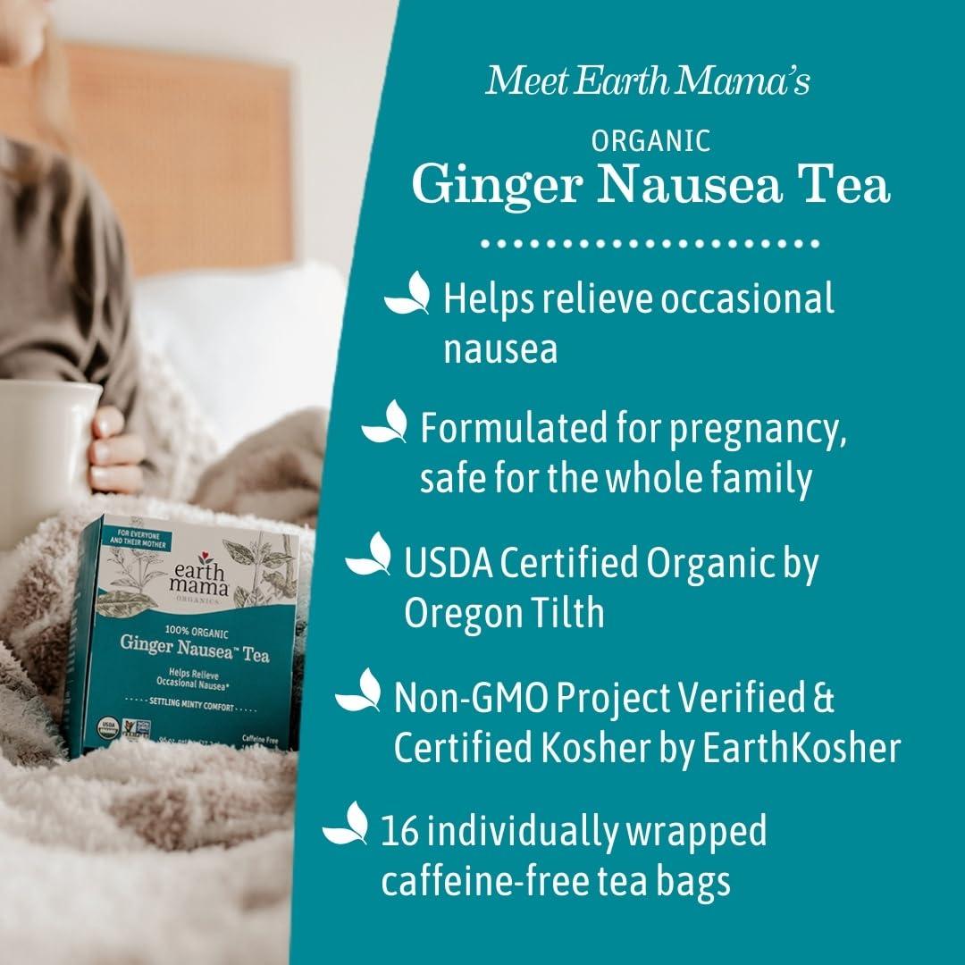 Earth Mama Earth Mama Organic Ginger Nausea Tea | Comforts Occasional Nausea + Morning Sickness, 16 Teabags Per Box (6-Pack)