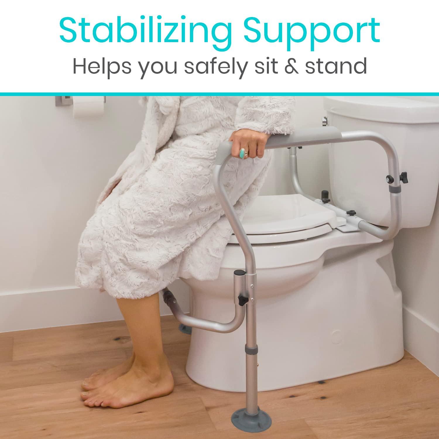 Vive Vive Toilet Safety Rail Frame - Toilet Grab Bars for Elderly, Disabled - Assist Support Rails with Padded Handles - Stand Alone for Bathroom - Adjustable Non Slip for Adults, Seniors, Handicapped