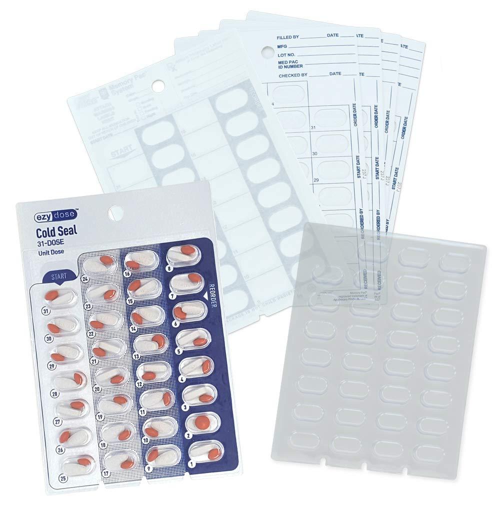 Memory Pac Memory Pac 6 Pack Monthly Medication Blister Pack Refill Set Cold Seal - Includes 6 Blister Trays & 6 Cold-Seal Cards, Pill Blisters for Cold Seal Blister Pack System (Monthly - XLarge 5/8\'\' Deep)