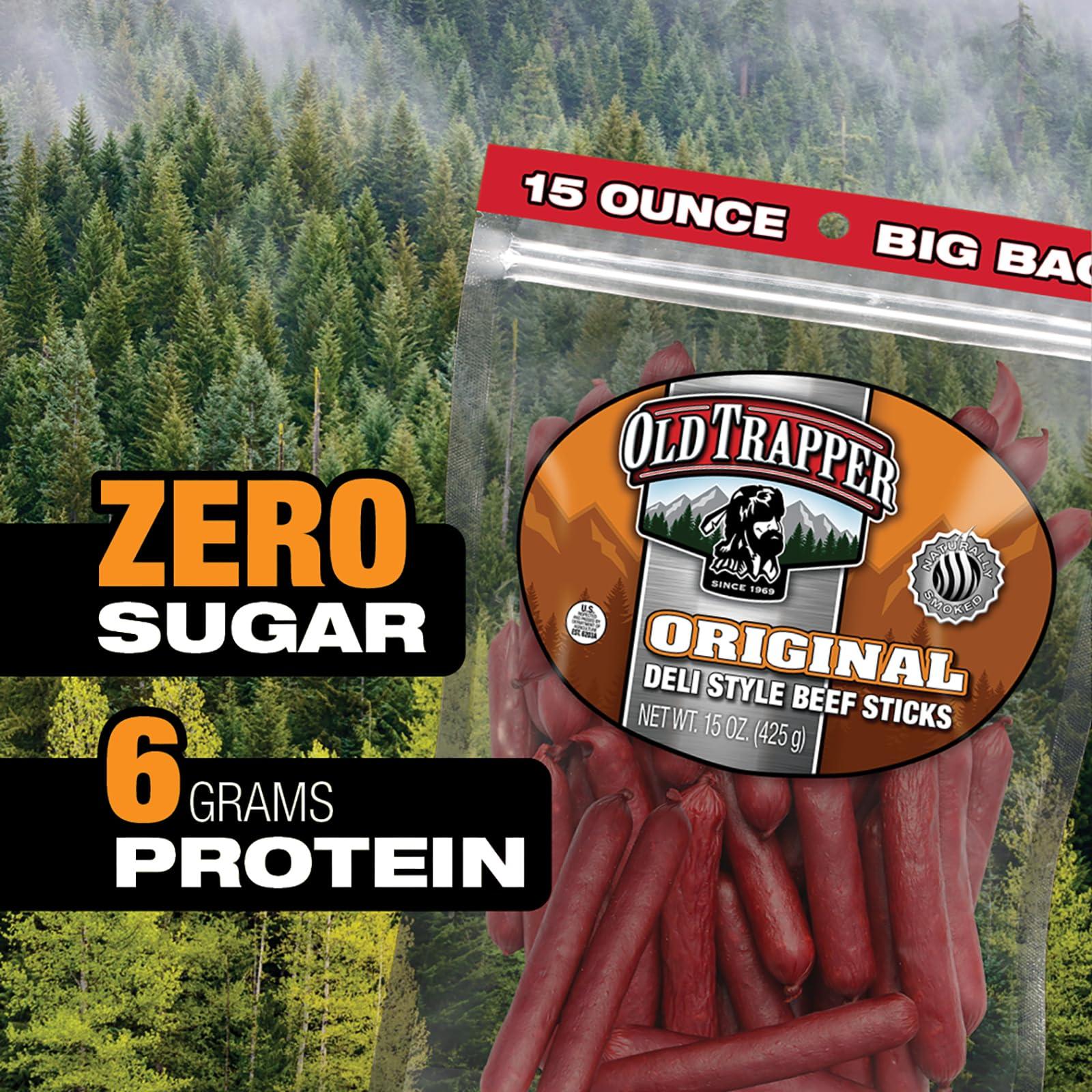 Old Trapper Old Trapper Original Deli-Style Beef Sticks,15-Ounce Package, Perfect for On-the-Go Snacking, Six Grams of Protein and Zero Grams of Sugar per Serving (Pack of One)