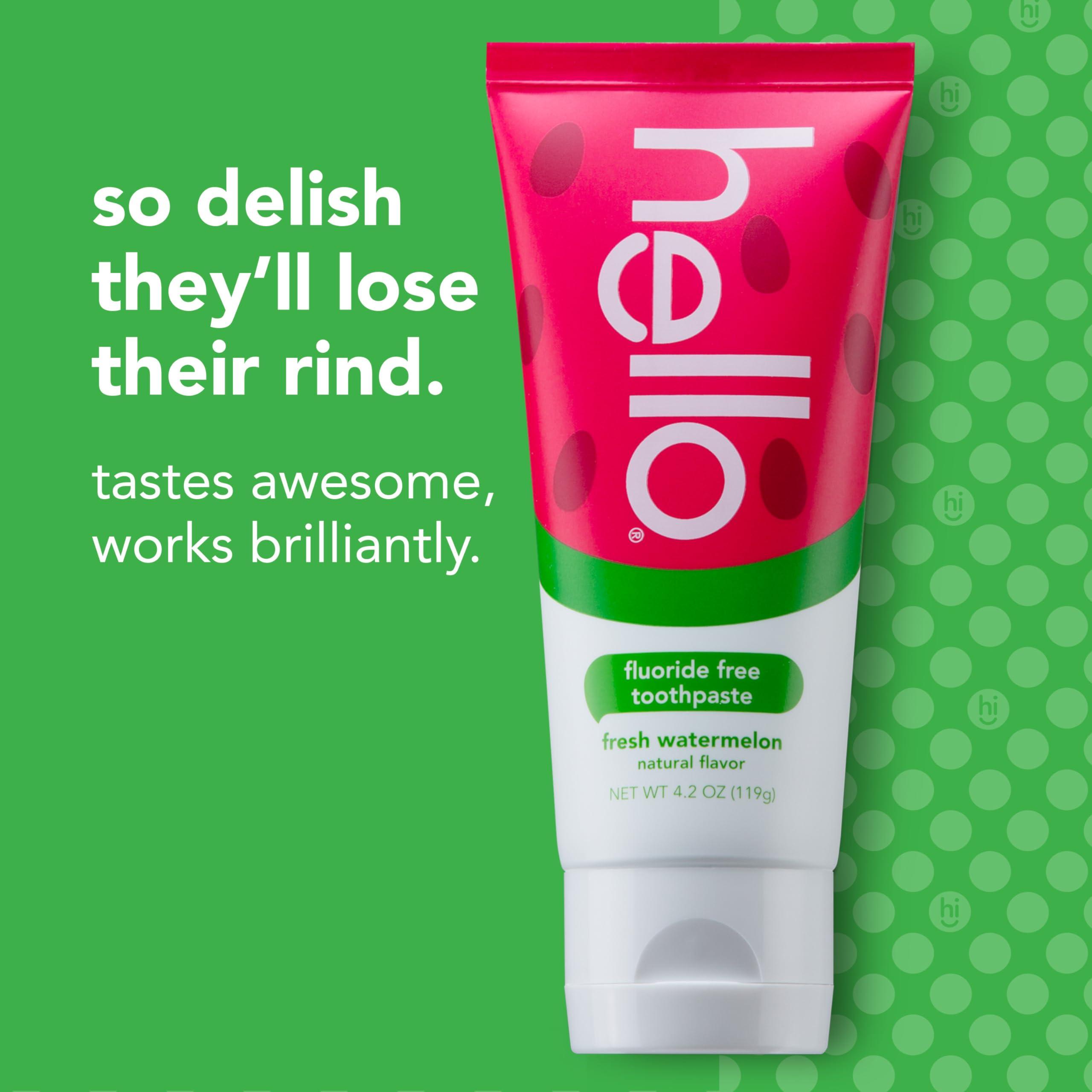 hello hello Dragon Dazzle Blue Raspberry Kids Toothpaste & Kids Natural Watermelon Fluoride Free Toothpaste, Vegan & SLS Free