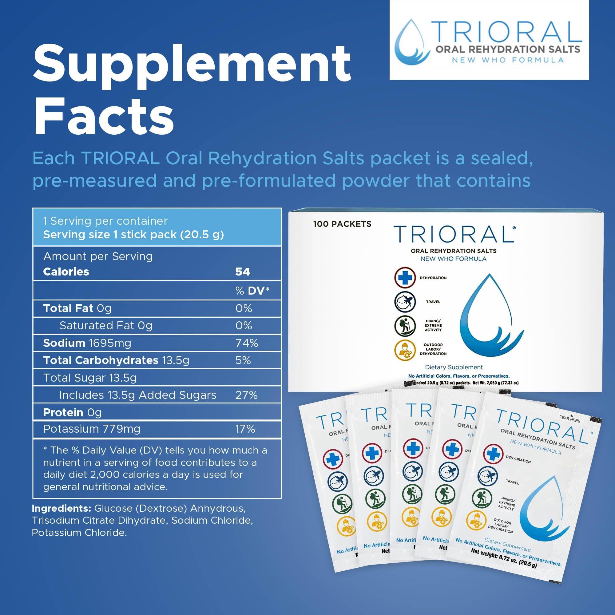 TRIORAL TRIORAL Hydration Electrolytes Powder (100Pack)-Rapid Rehydration Solution,Essential Hydrating Formula,Combat Dehydration from Workouts,Sports & More, First Aid Kit,Travel Must-Haves,Drink Mix Packets