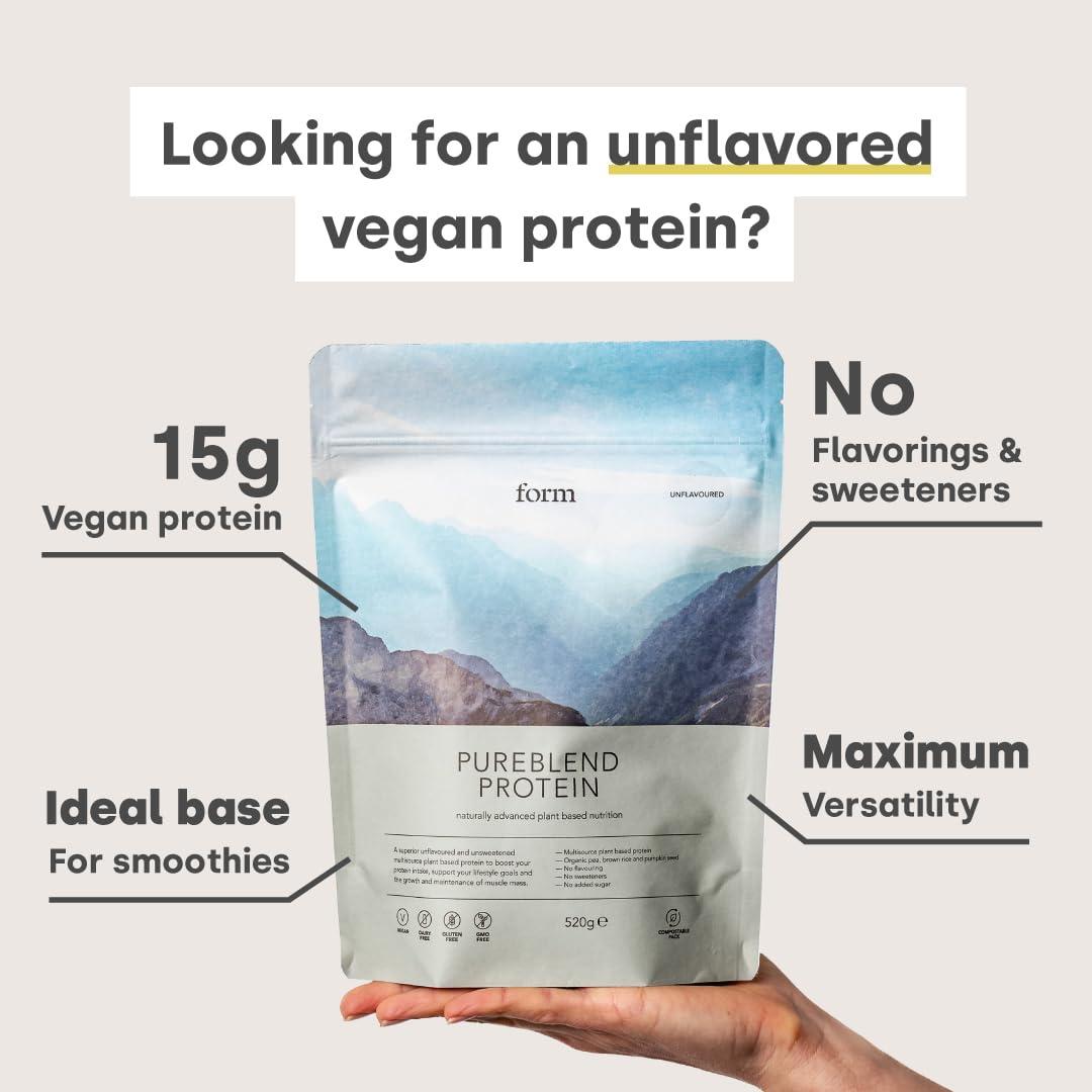 Form Form Pureblend Protein - Unflavored and Unsweetened Vegan Protein Powder - 15g of Plant Based Protein per Serving. Perfect for Your Smoothies, Cooking and Baking.