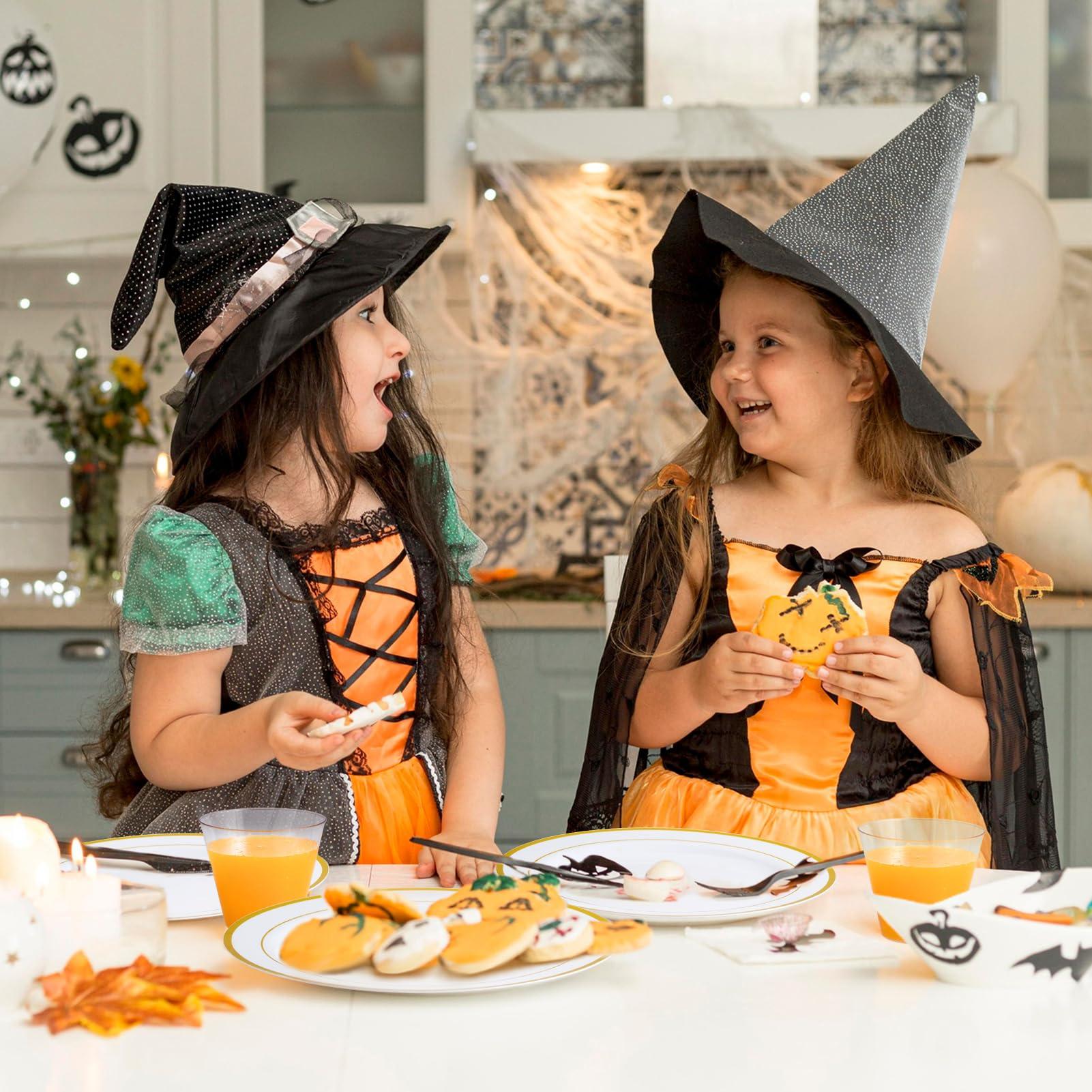 JollyPack Gold Plastic Plates 100 Pack with 10 in Dinner Plates 50 Pack, 7 in Salad Plates 50 Pack and 9 OZ Plastic Cups 300 Pack