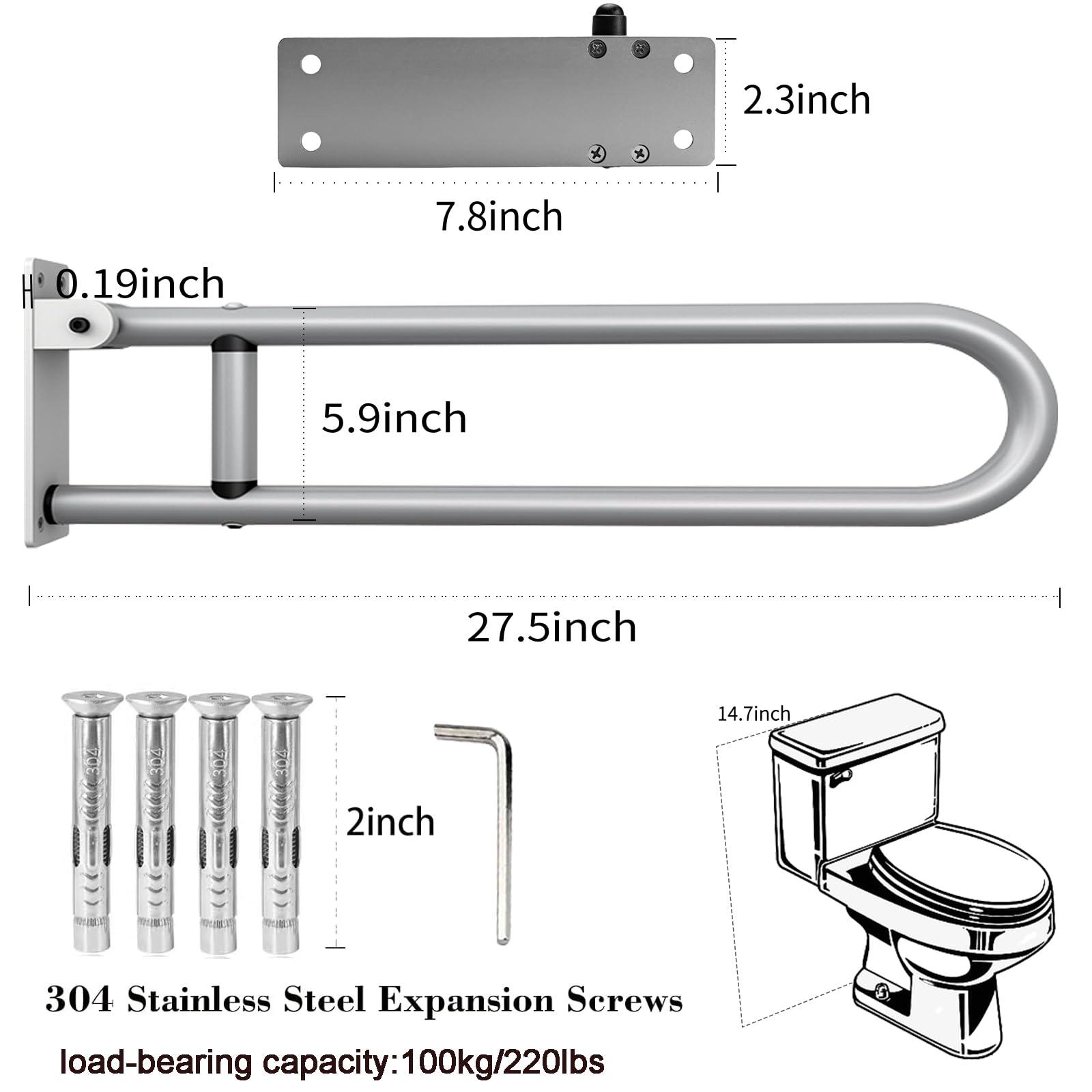 DITOSH 28 Inch Toilet Grab Bar Flip Up Aluminum Handicap Rails Grab Bars Load Capacity of 100 kg/220 lbs Toilet Rail Bathroom U Shaped and Wall Mount Safety for Pregnant Injured Patients 28 in Silver