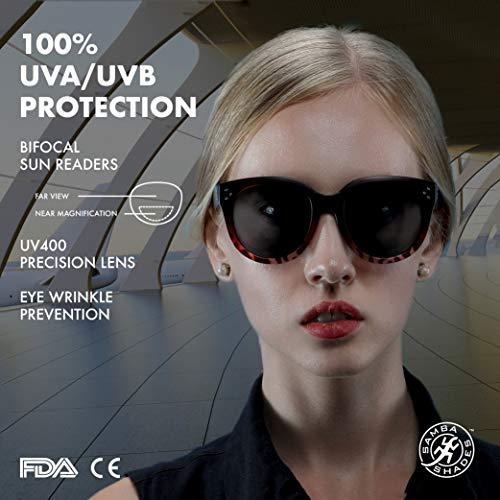SAMBA SHADES SAMBA SHADES Bifocal Sunglasses for Women Oversized Reading Round Sun Readers Matte Black Burgundy 2.50 Power for Women