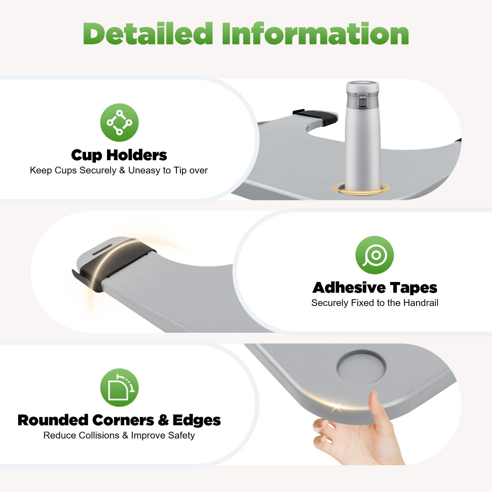 QWNBG Wheelchair Tray Table with Cup Holder, Removable Lap Tray Portable Wheelchair Desk Accessories for Eating Reading Resting, Grey