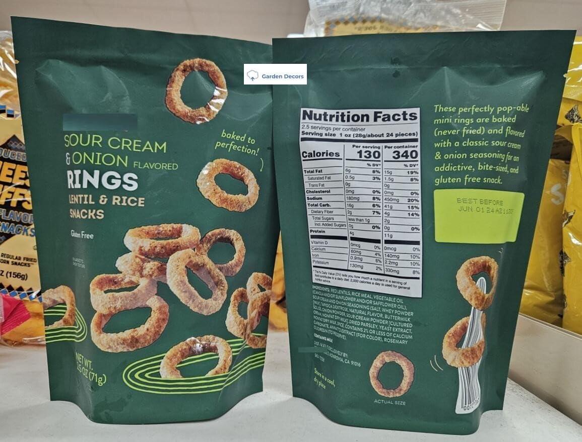 Generic Generic Trader Joe\'s Sour Cream & Onion Flavored Rings Lentile & Rice Snacks 2.5oz 71g (Two Bags)
