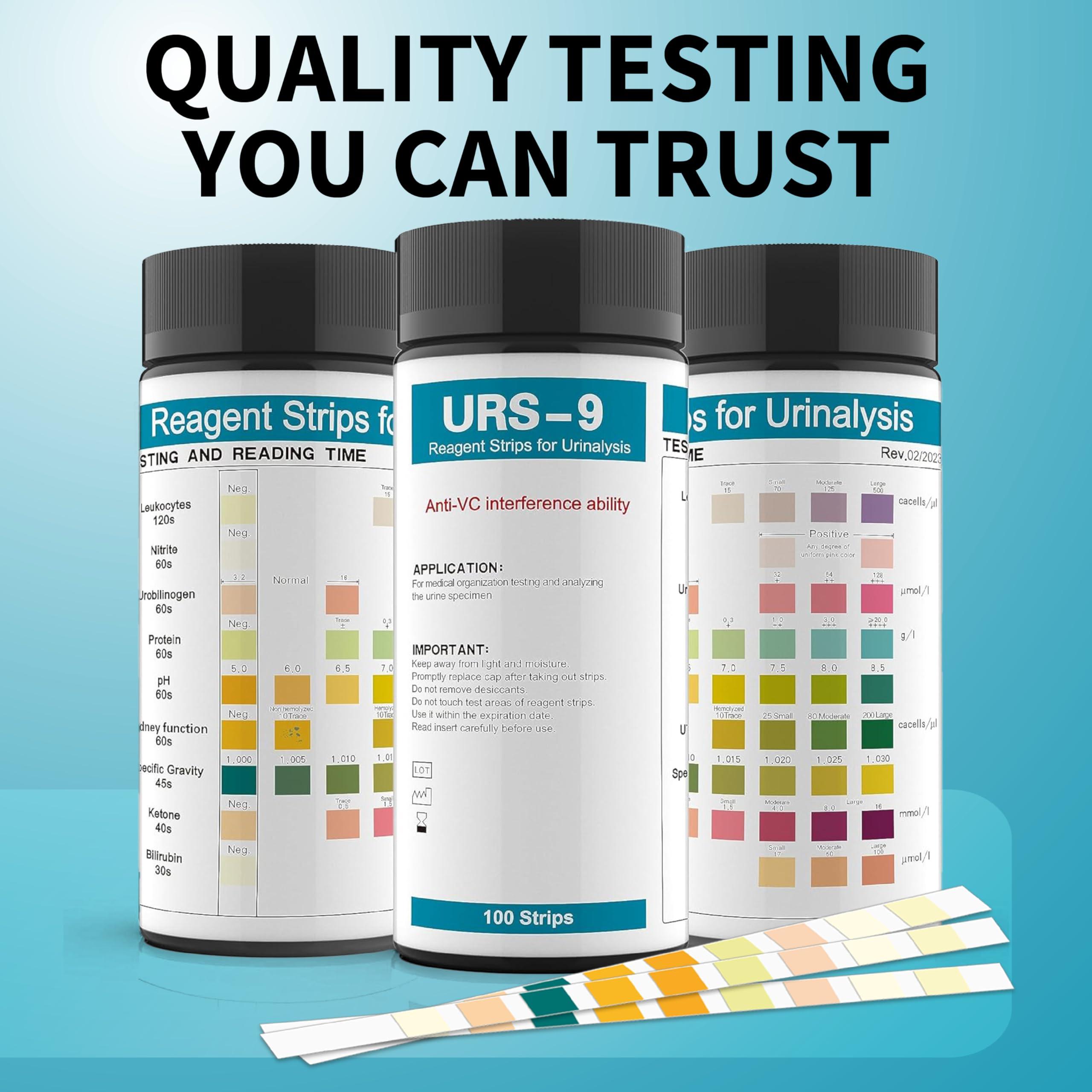 Palinoia URS 9-in-1 Urine Test Strips 9 Parameters Testing UTI, Protein/Leukocytes/Nitrite/pH, 100 CT