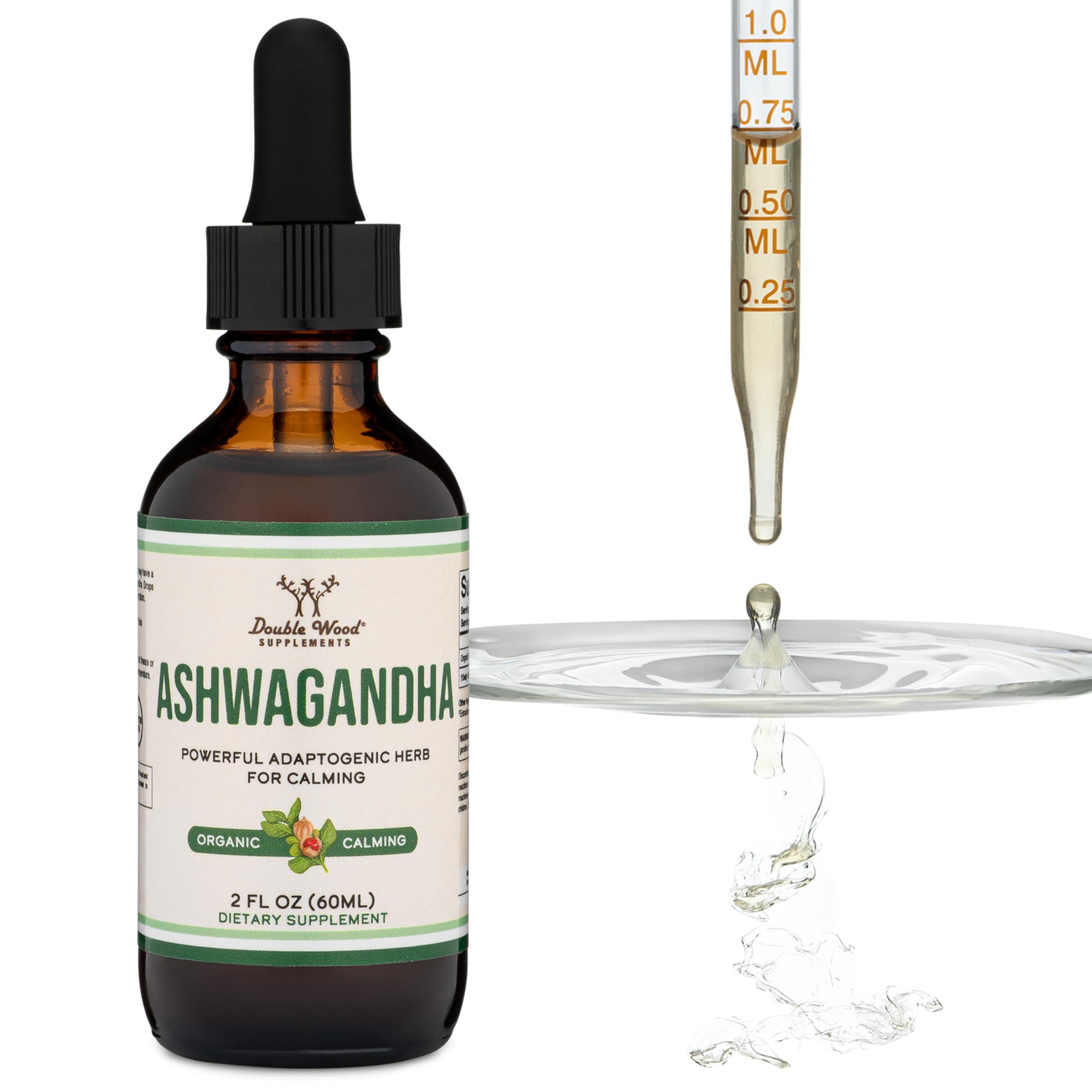 Double Wood Supplements Ashwagandha Organic Drops for Stress Relief (1,200mg, 60 Servings) Ashwagandha Tincture for Adrenal Support and Cortisol Manager (Vegan Safe, Gluten Free, Non-GMO) by Double Wood