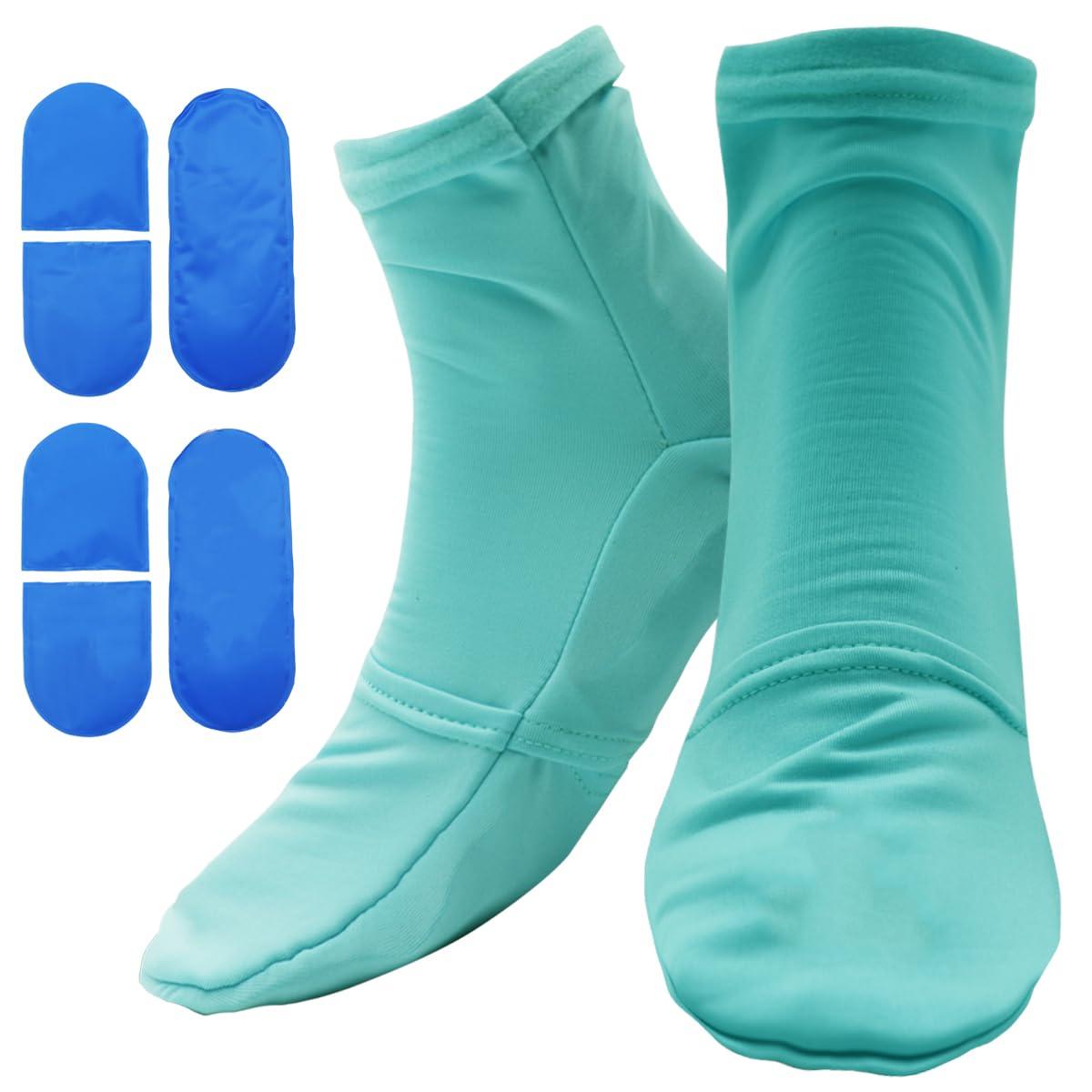 coldpa Reusable Cold Therapy Socks, Gel Ice Pack for Feet Heels Injuries Swelling, Hot and Cold Therapy Socks for Plantar Fasciitis Neuropathy Chemotherapy Pain Relief for Foot Ankle (Green)