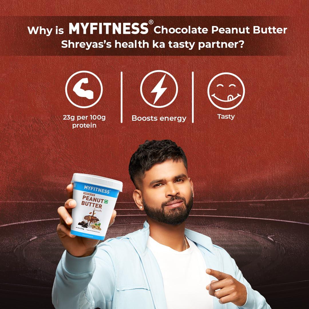 MYFITNESS PEANUT BUTTER MYFITNESS Peanut Butter Chocolate Smooth Non-GMO Gluten-free No Preservative All Natural Ingredient High Protein Made with American Recipe (17.9 Ounce)