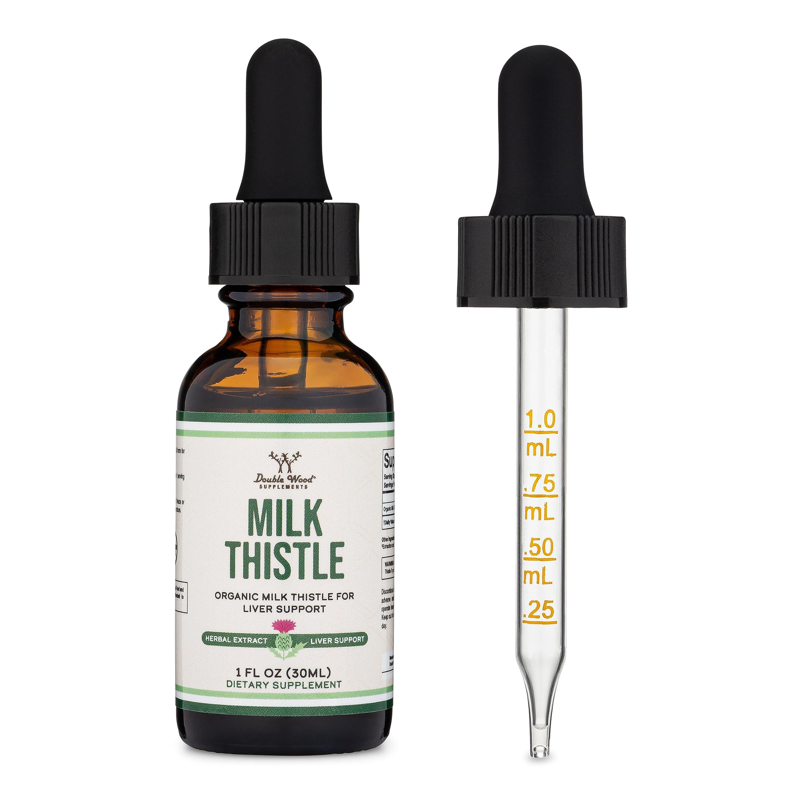 Double Wood Supplements Milk Thistle Supplement - Organic Milk Thistle Liver Detox Drops 1 FL OZ - 30 Servings (Vegan Safe, Non-GMO, Gluten Free) Perfect Addition to Milk Thistle Tea by Double Wood