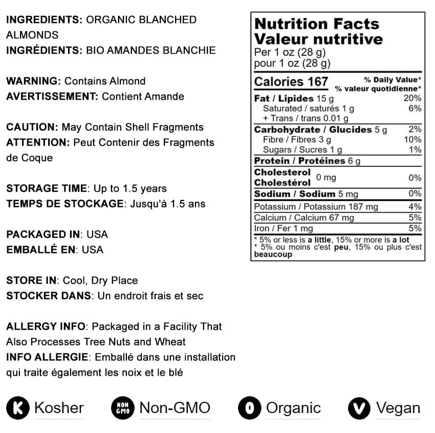 Food to Live Food to Live - Organic Blanched Sliced Almonds, 8 Ounces  Non-GMO, Raw, Unpasteurized, Unsalted, Vegan, Keto, Paleo, Kosher, Bulk, High in Protein