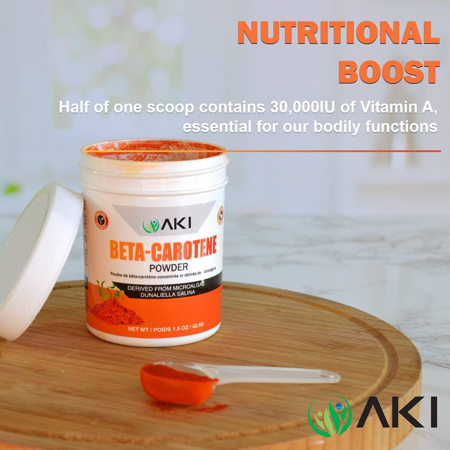 AKI ORGANIC AKI Beta Carotene 10% Powder (1.5Oz, 42.52G) Highly Concentrated flavouring Fount of Vitamin A, May Helps to Support Body Functions, Skin, Immune System, and Eye | GMO Free & Vegan Friendly