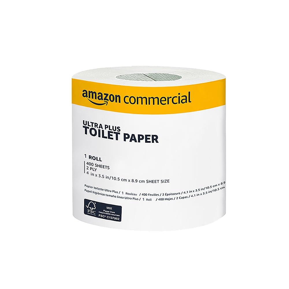 AmazonCommercial AmazonCommercial 2-Ply White Ultra Plus Individually Wrapped Toilet Paper/Bath Tissue (416975)|Bulk | Septic Safe | FSC Certified | 400 Sheets per Roll (80 Rolls)(4.1 x 3.5 Sheet)